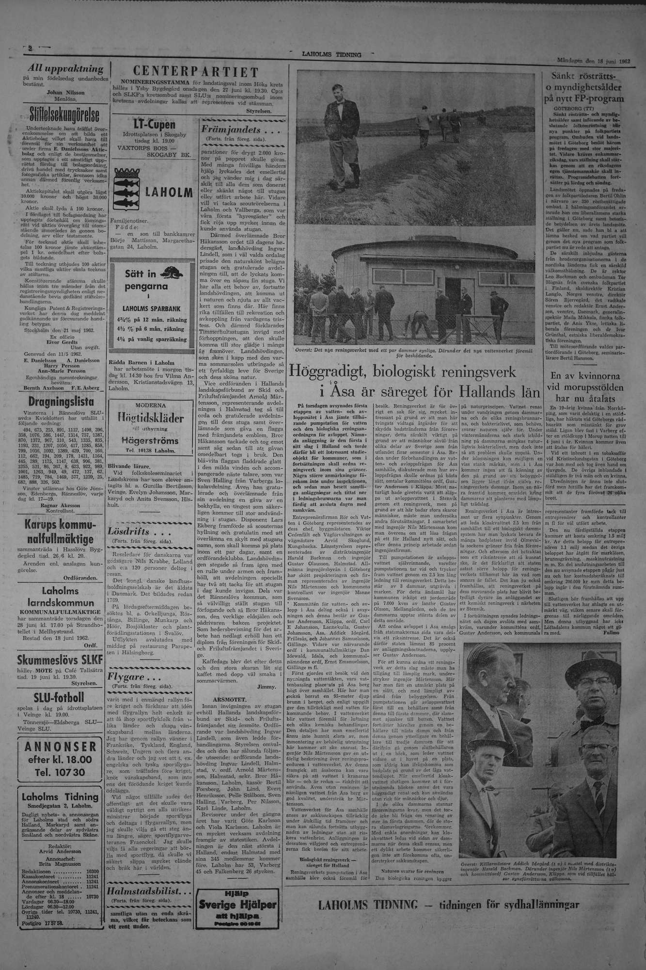 Laholms Tidning Måndag 18 juni 1962, sida 2