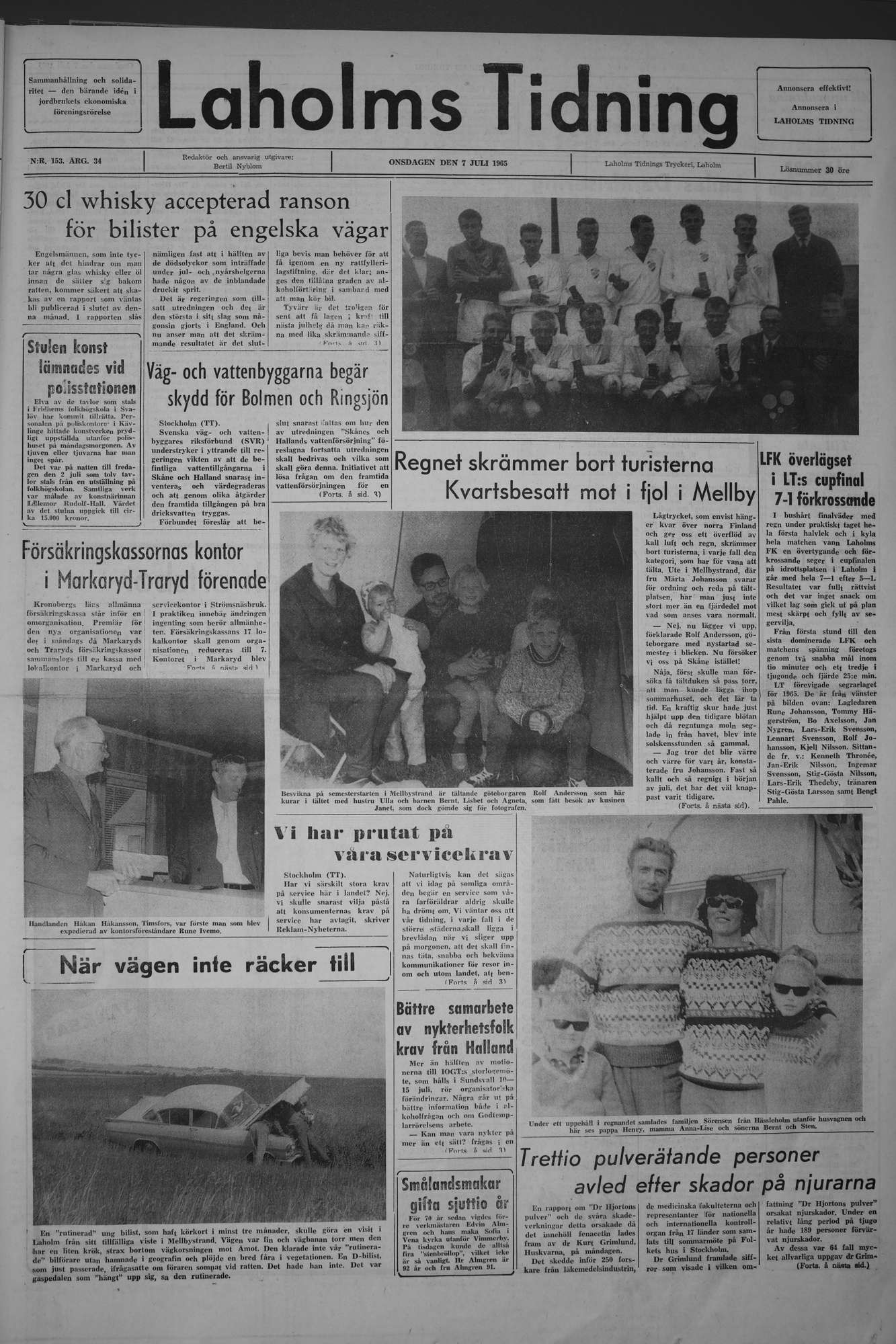 Laholms Tidning Onsdag 7 juli 1965, sida 1