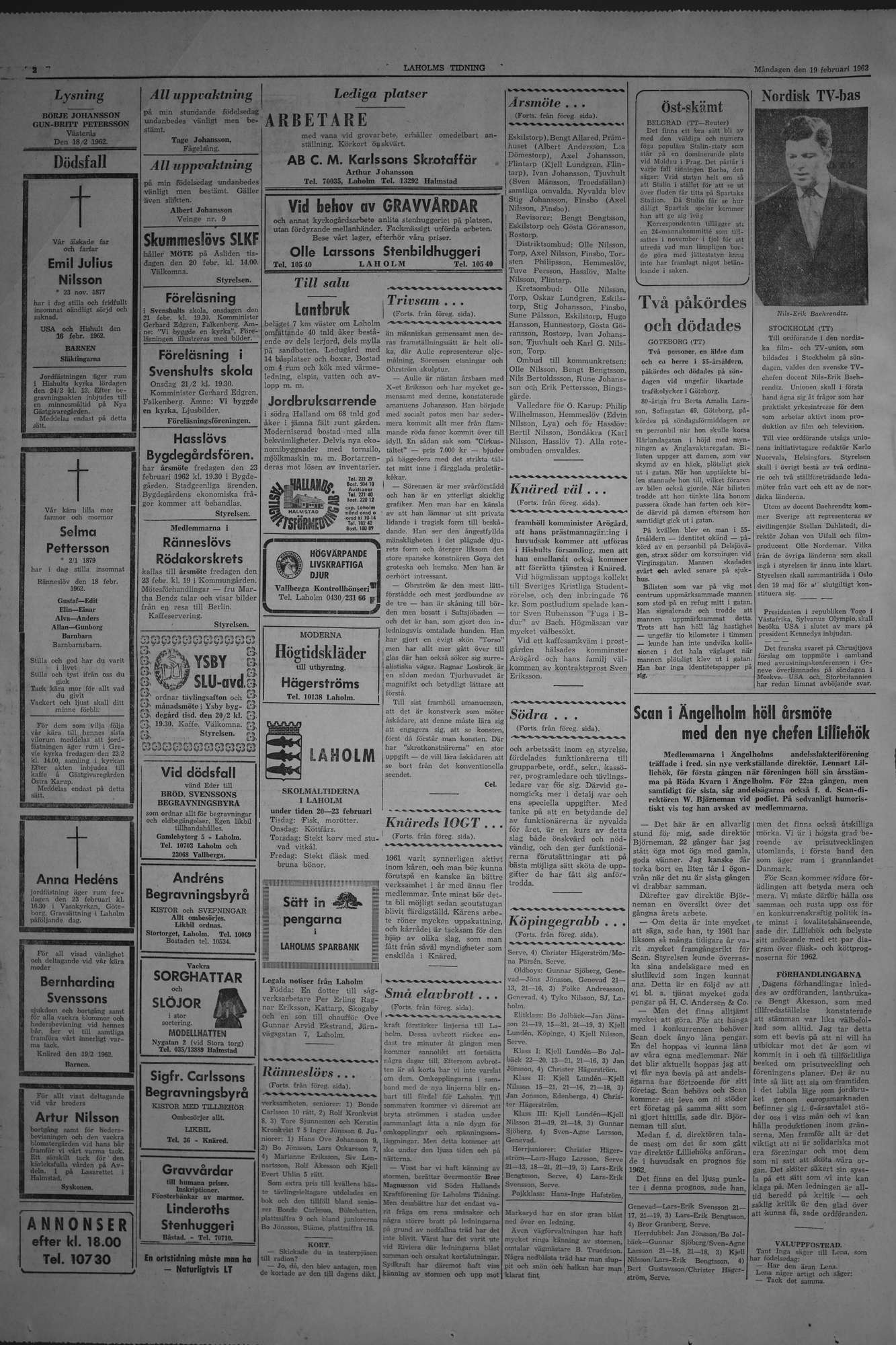 Laholms Tidning Måndag 19 februari 1962, sida 2