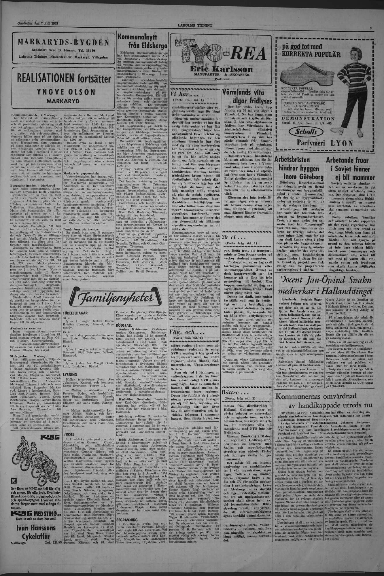 Laholms Tidning Onsdag 7 juli 1965, sida 3