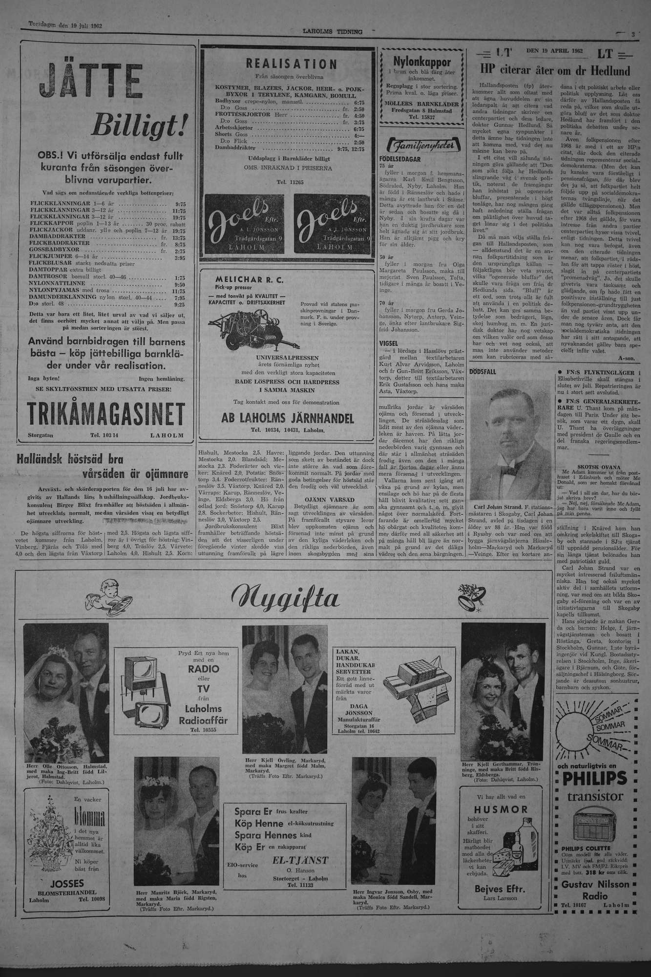 Laholms Tidning Torsdag 19 juli 1962, sida 3