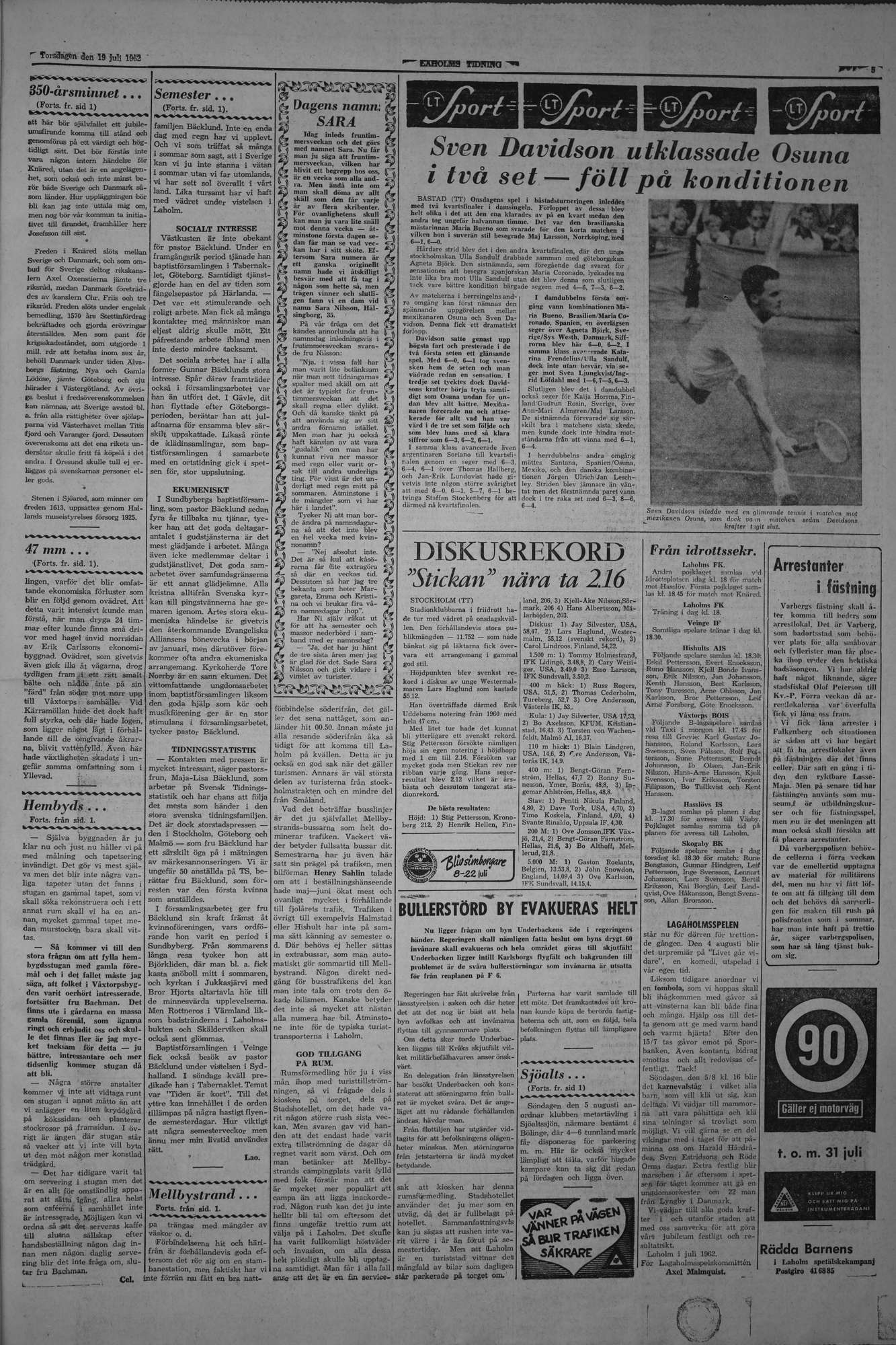 Laholms Tidning Torsdag 19 juli 1962, sida 5