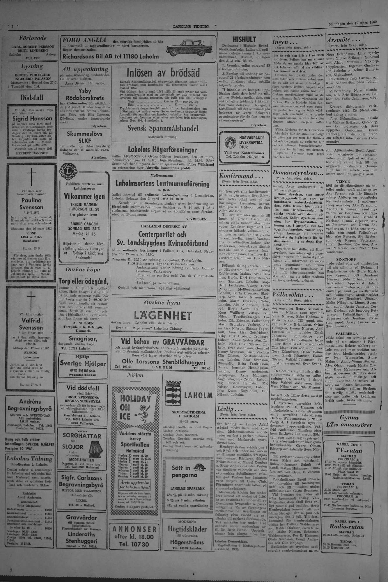 Laholms Tidning Måndag 19 mars 1962, sida 2