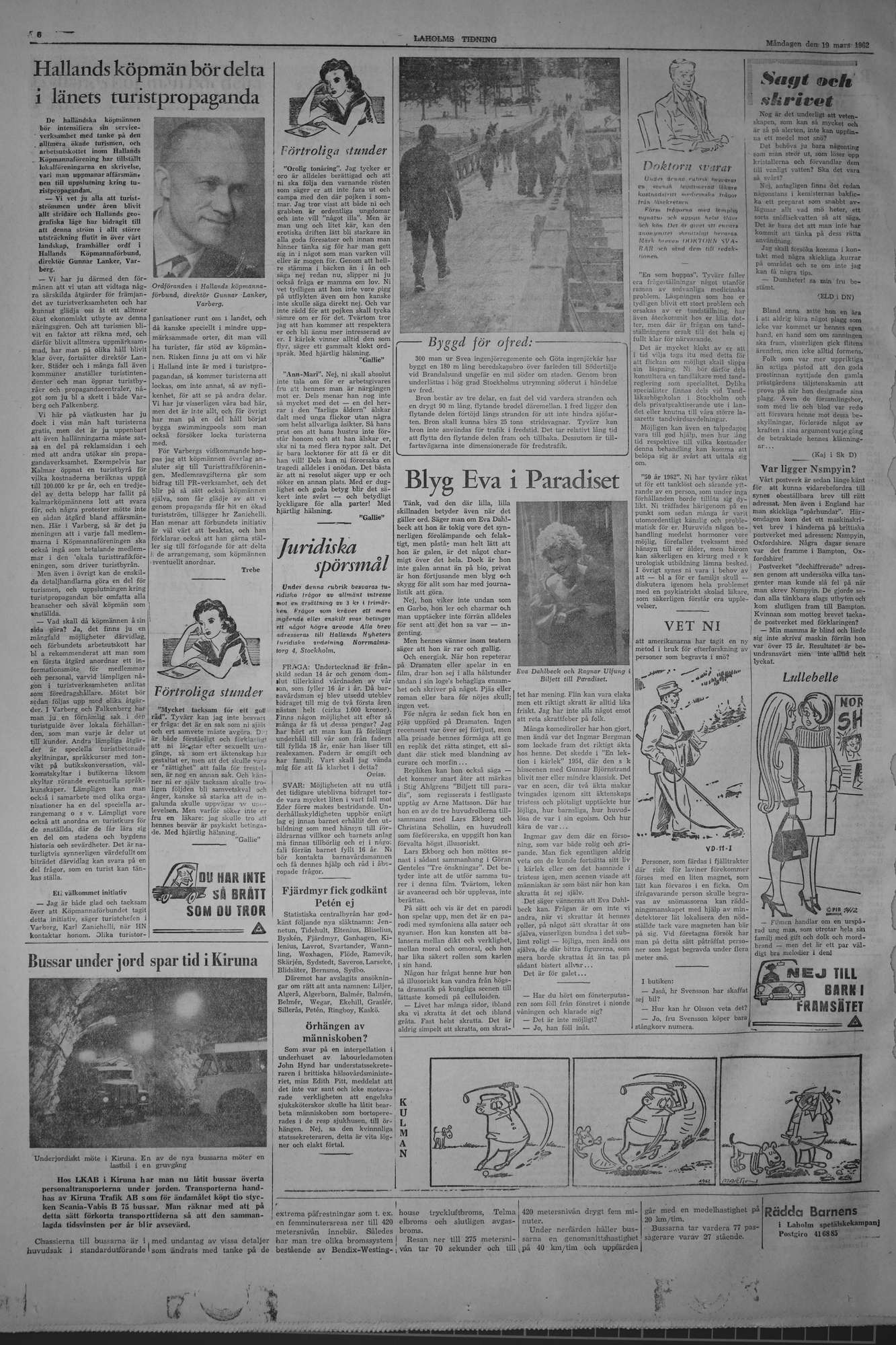 Laholms Tidning Måndag 19 mars 1962, sida 6