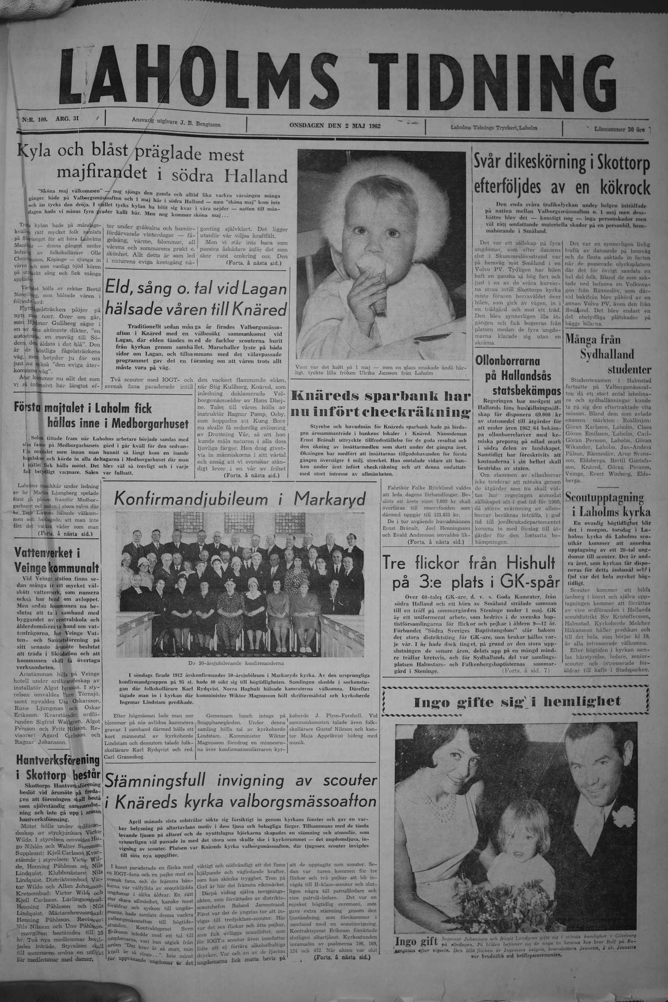 Laholms Tidning Onsdag 2 maj 1962, sida 1