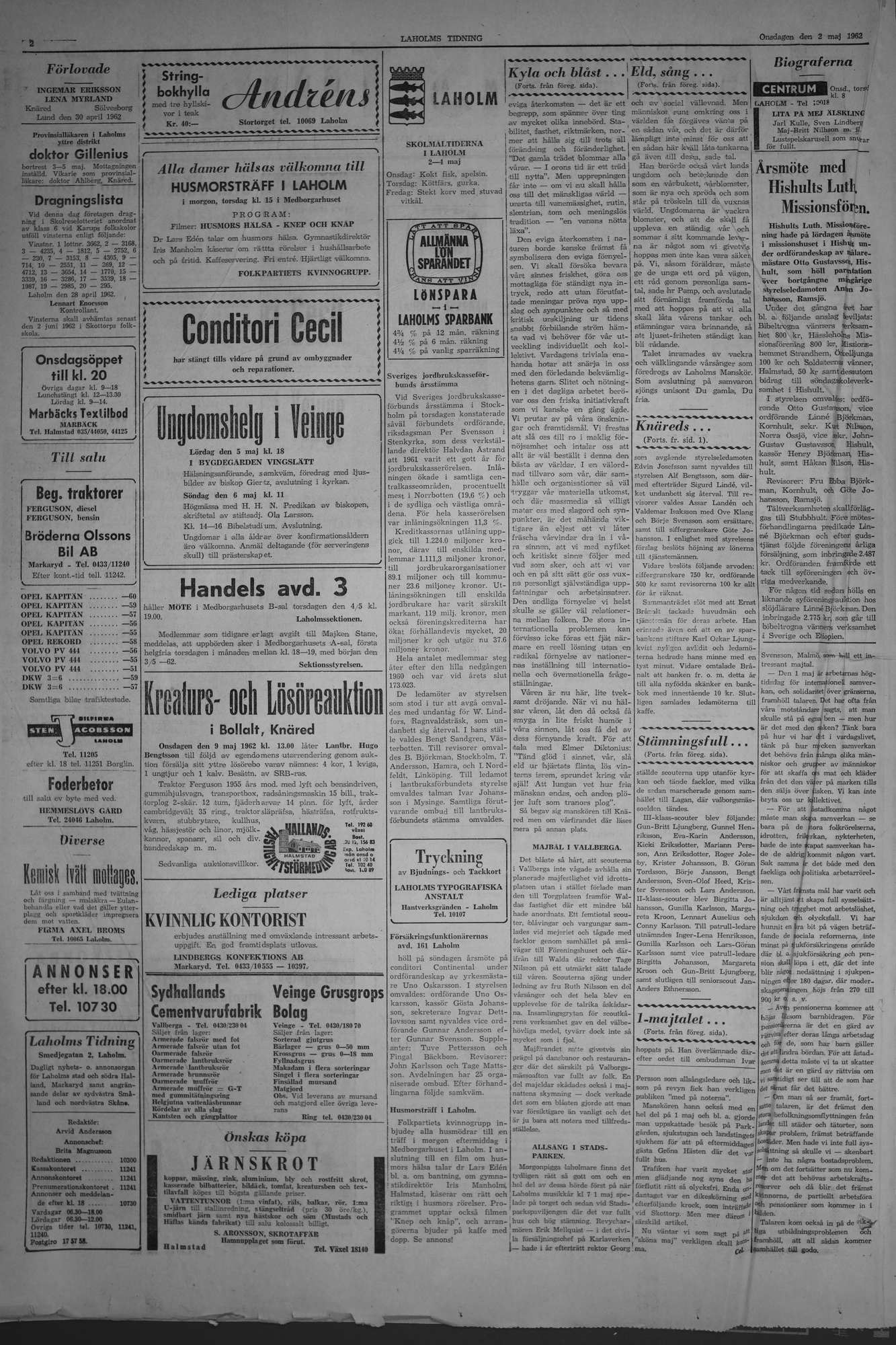 Laholms Tidning Onsdag 2 maj 1962, sida 2