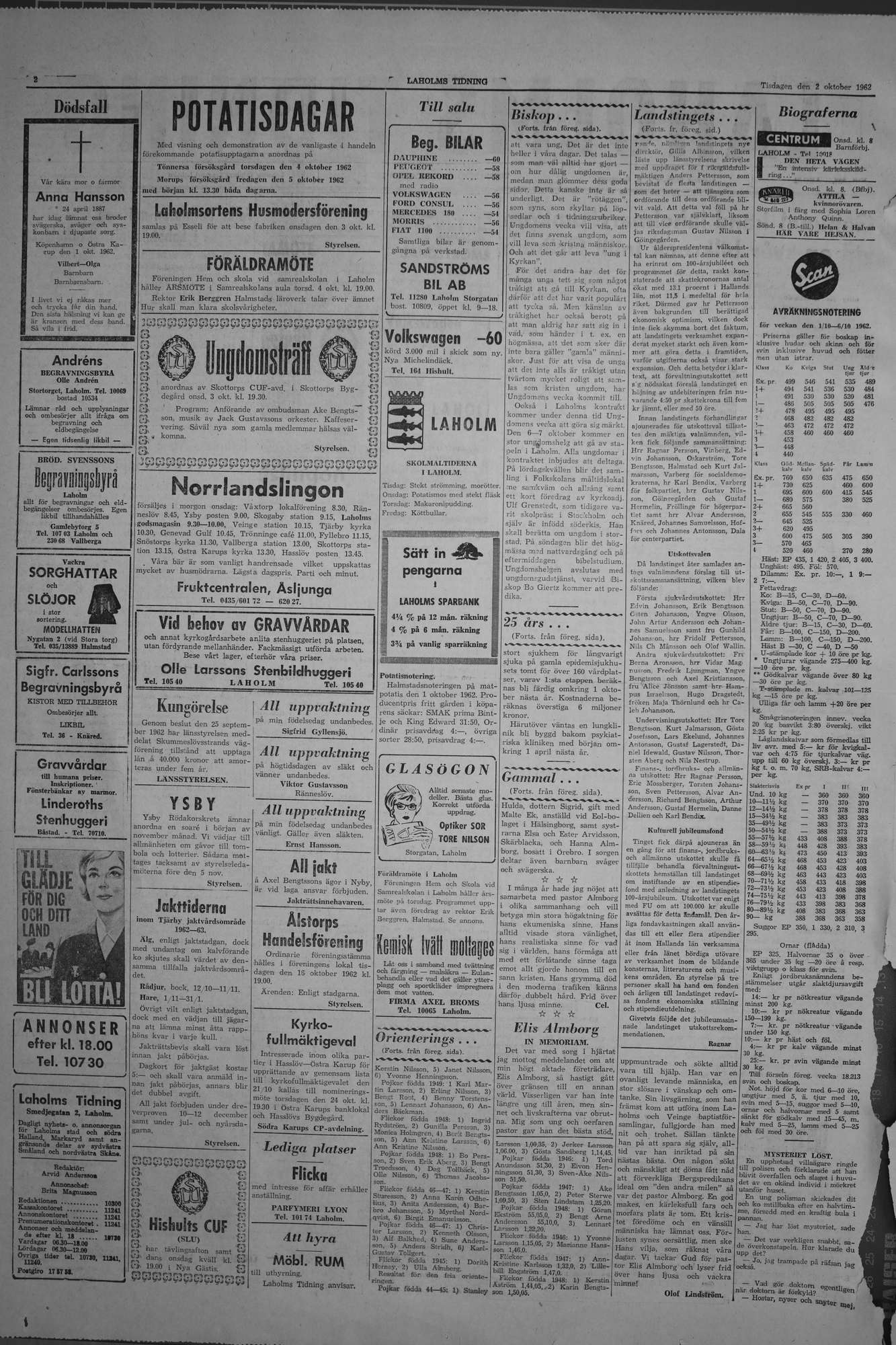 Laholms Tidning Tisdag 2 oktober 1962, sida 2