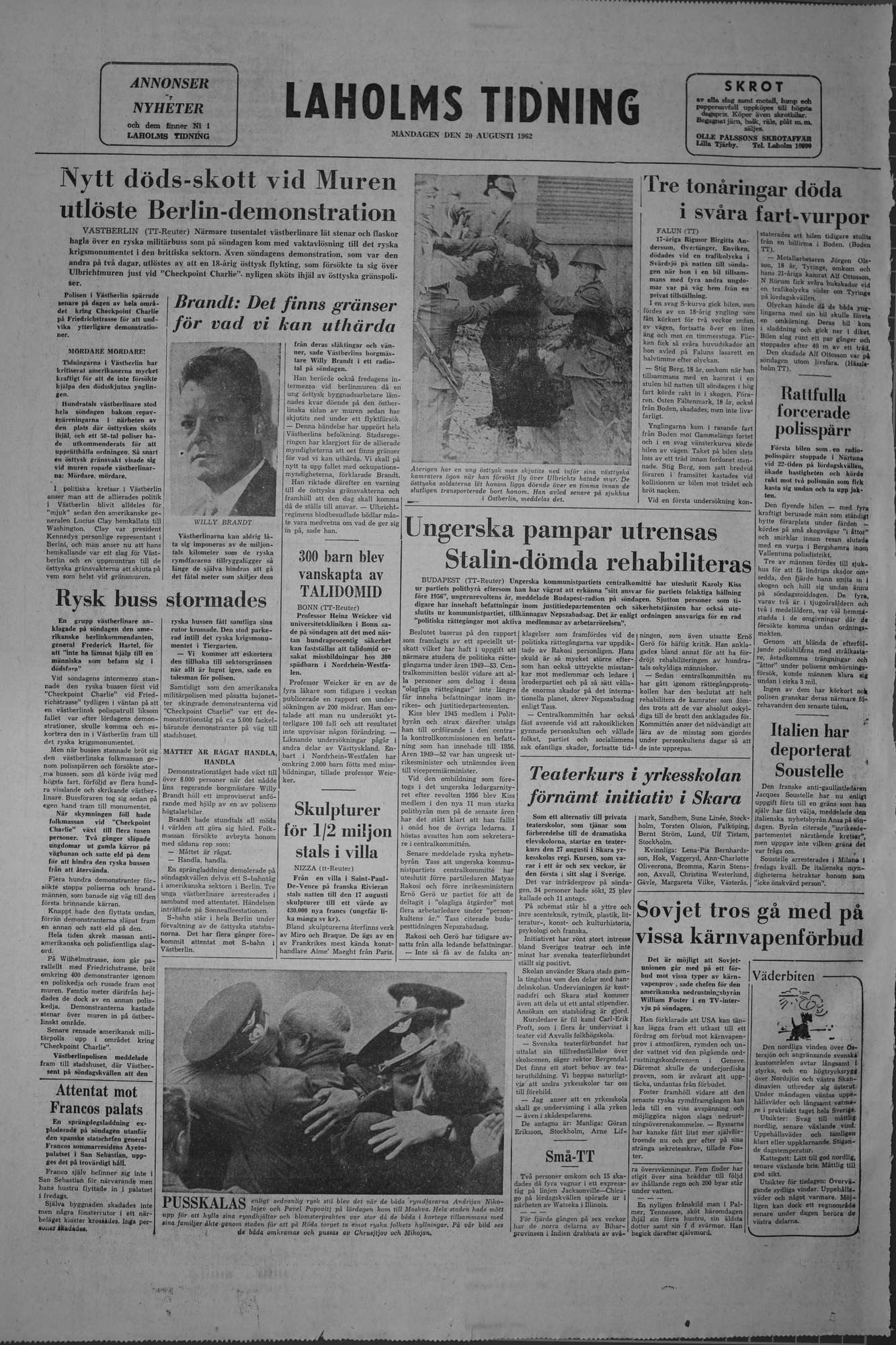 Laholms Tidning Måndag 20 augusti 1962, sida 8