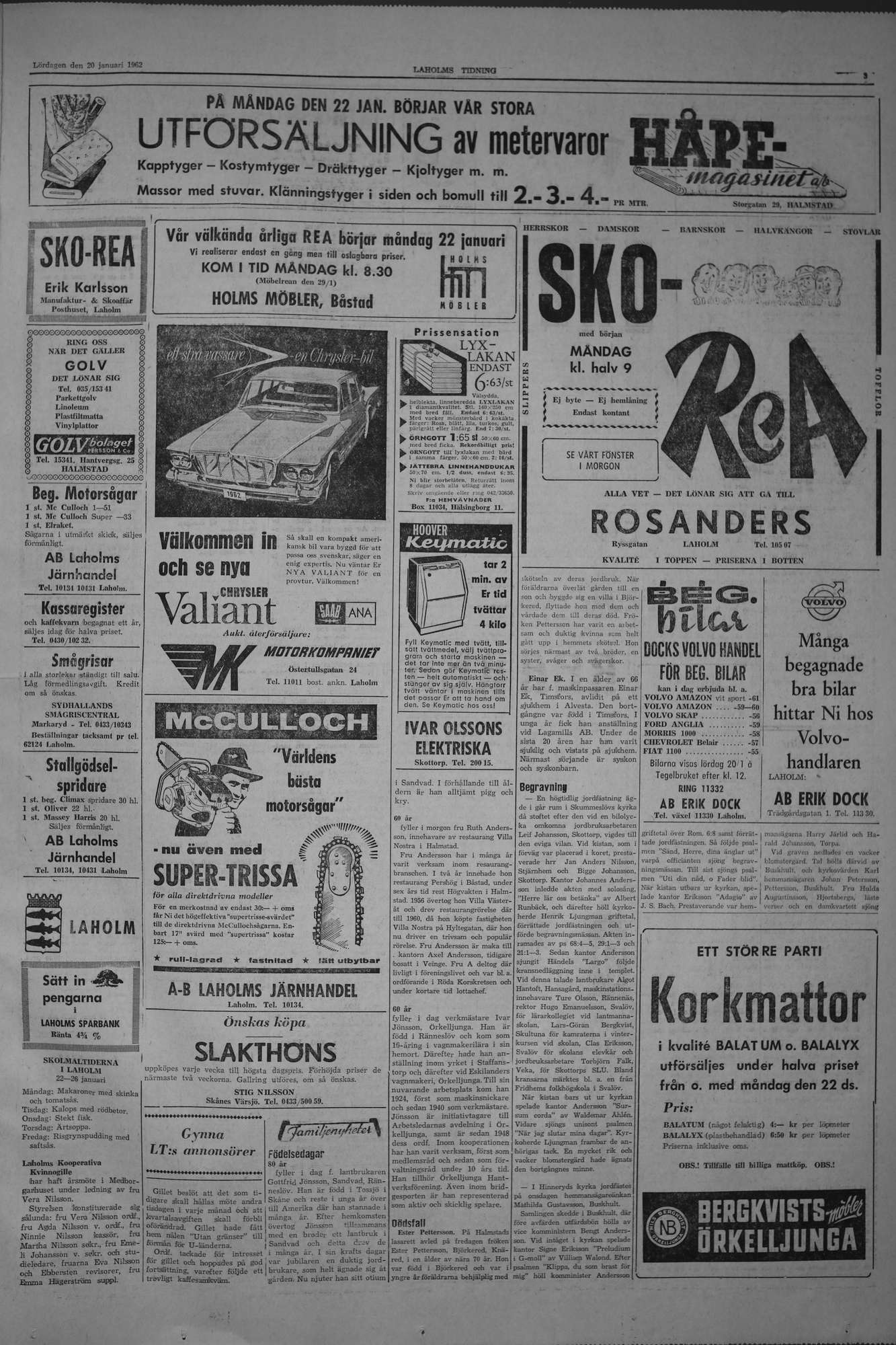 Laholms Tidning Lördag 20 januari 1962, sida 3