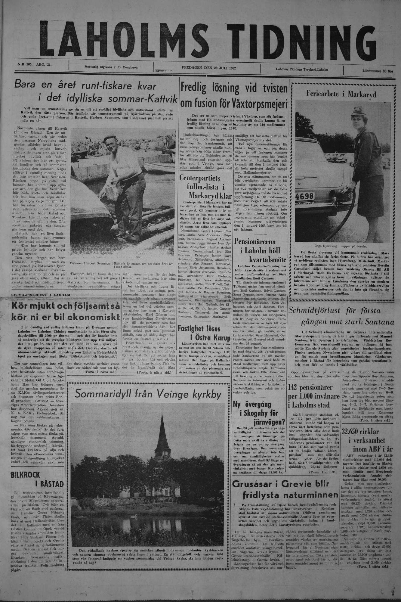 Laholms Tidning Fredag 20 juli 1962, sida 1