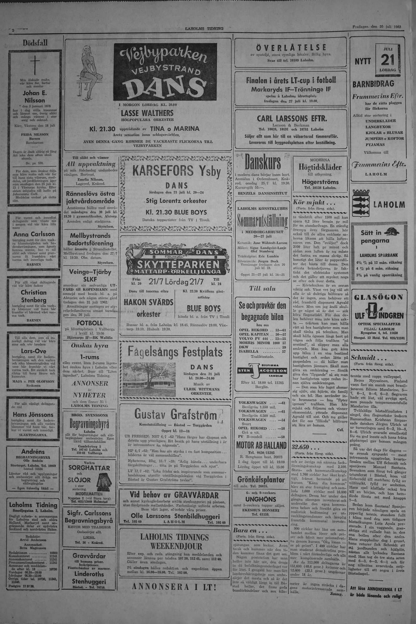 Laholms Tidning Fredag 20 juli 1962, sida 2