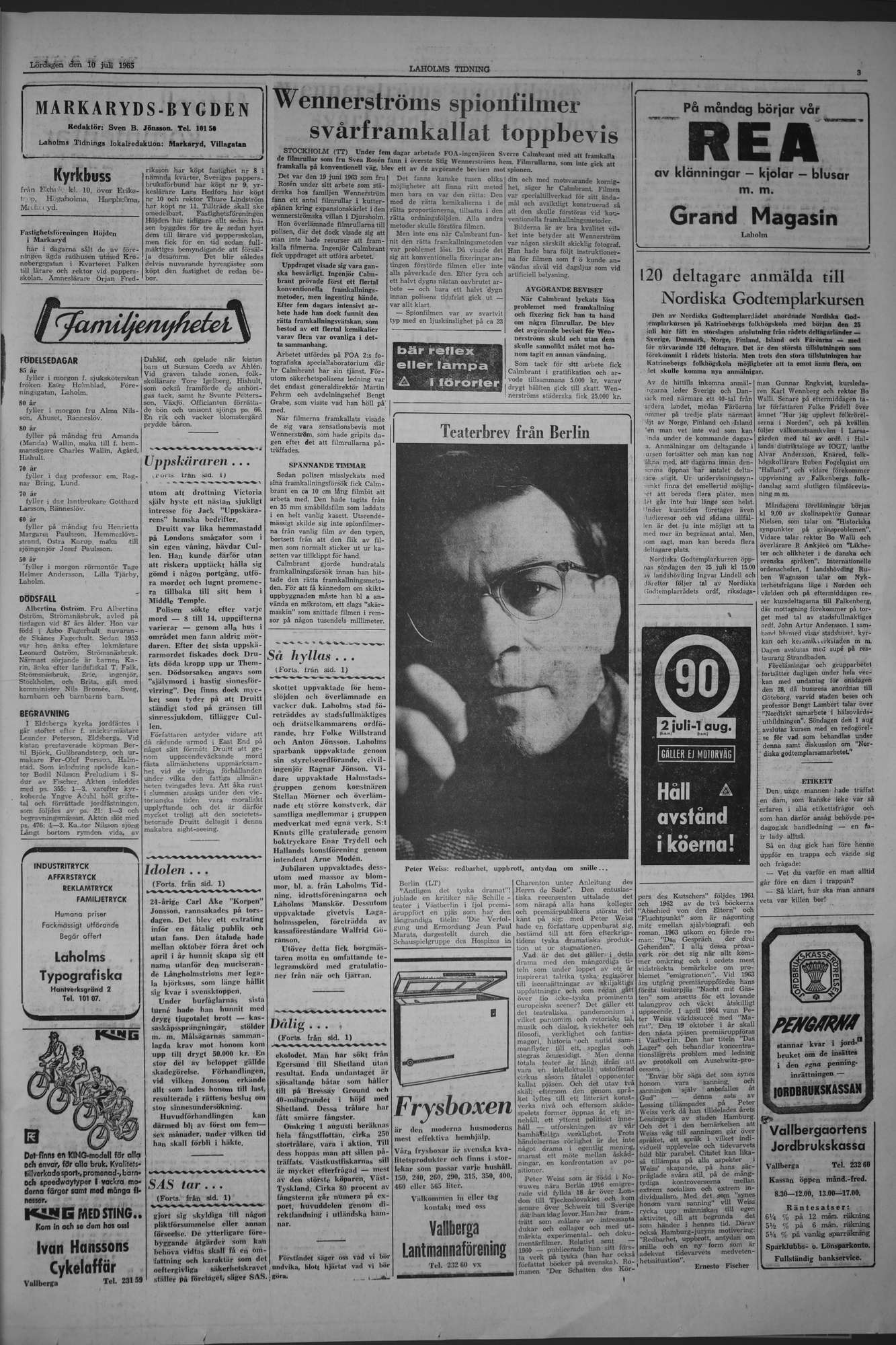 Laholms Tidning Lördag 10 juli 1965, sida 3