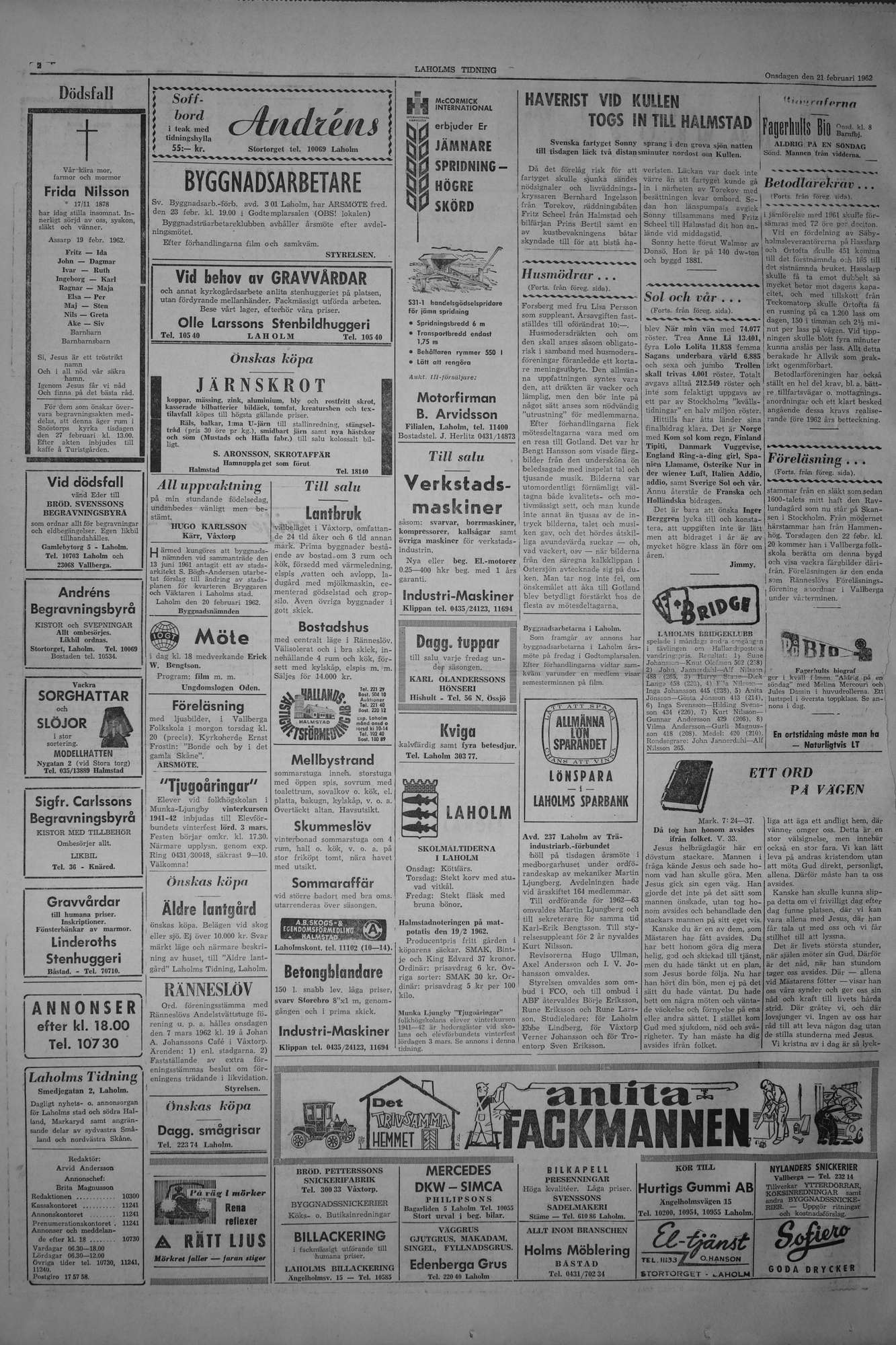 Laholms Tidning Onsdag 21 februari 1962, sida 2