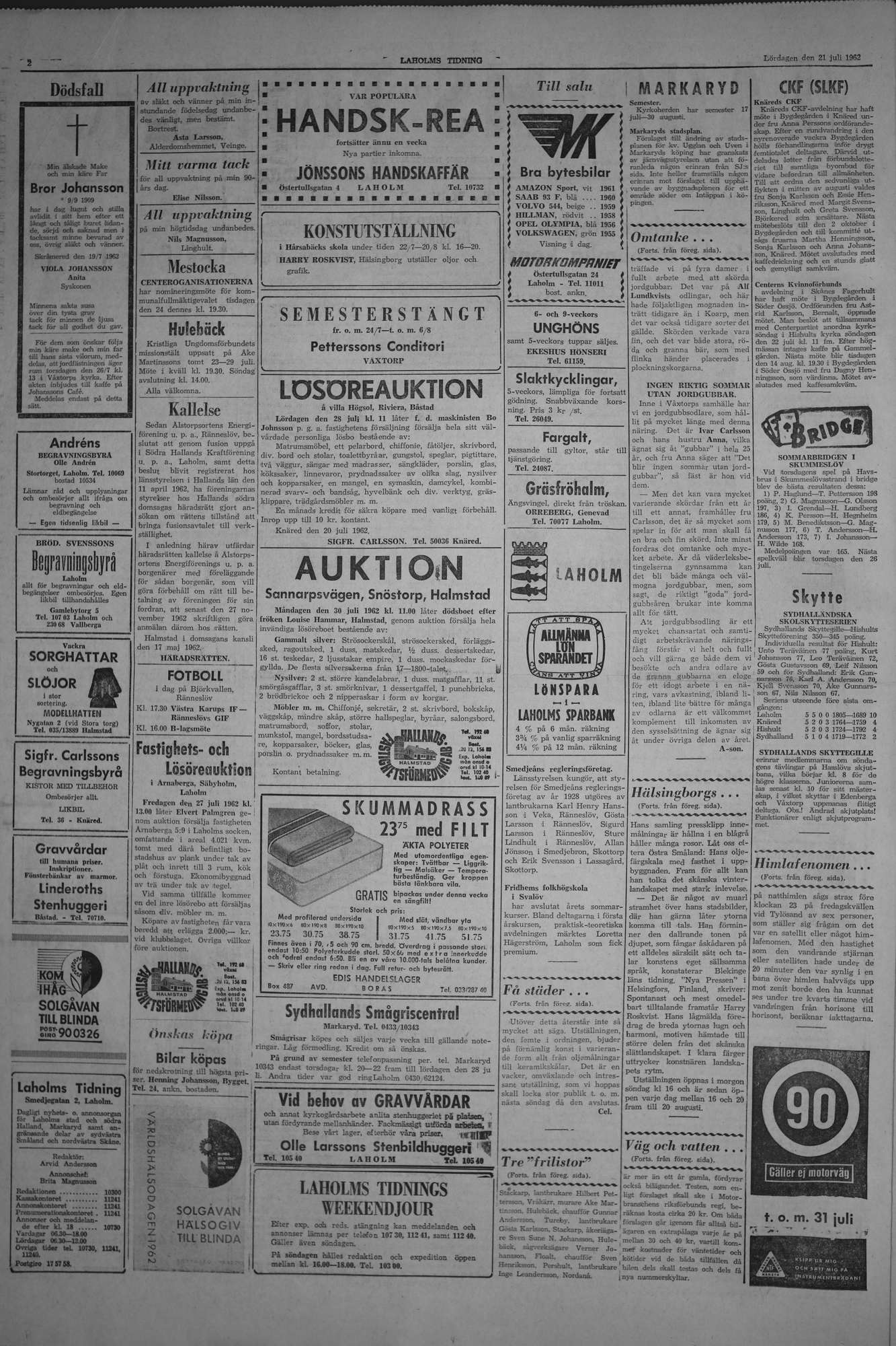 Laholms Tidning Lördag 21 juli 1962, sida 2