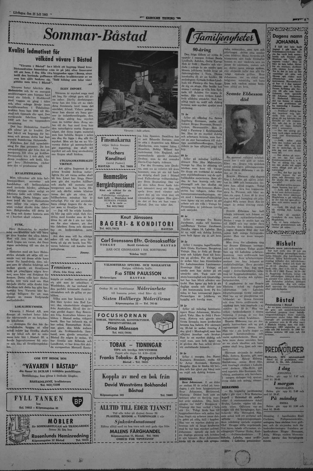 Laholms Tidning Lördag 21 juli 1962, sida 5