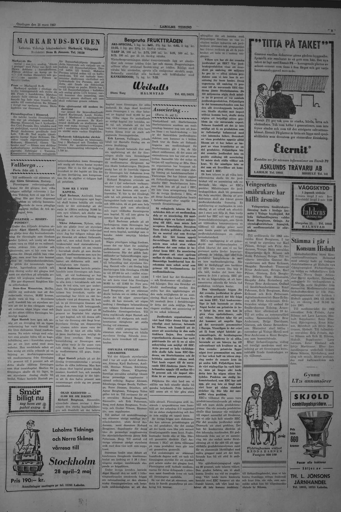 Laholms Tidning Onsdag 21 mars 1962, sida 3