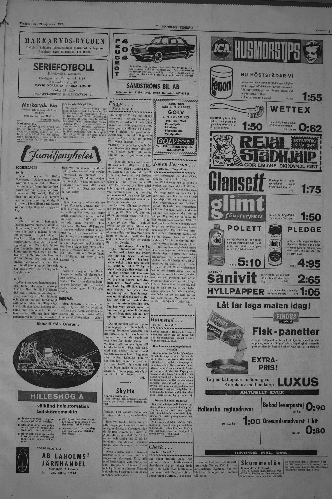 Laholms Tidning Fredag 21 september 1962, sida 3