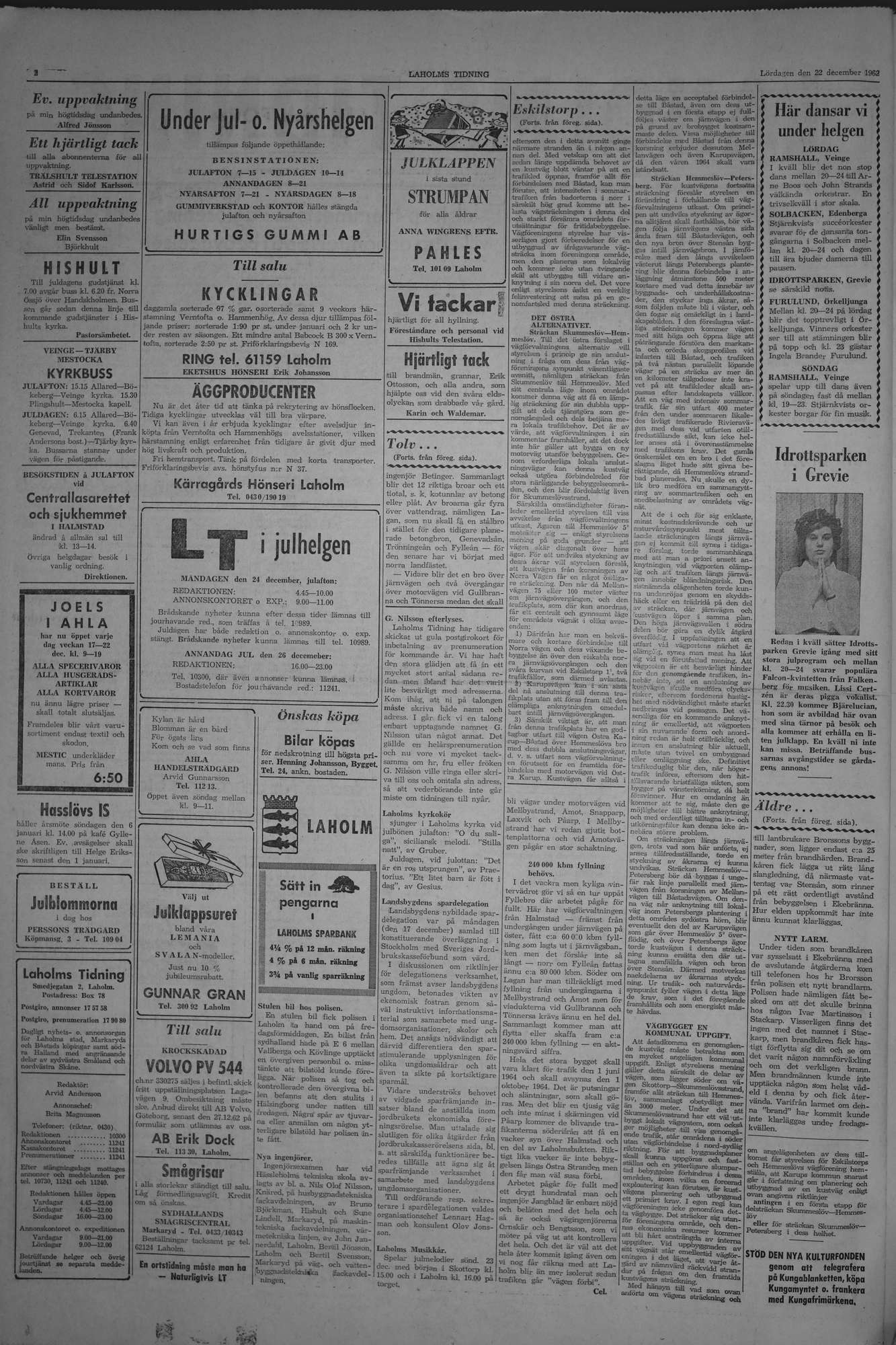 Laholms Tidning Lördag 22 december 1962, sida 2