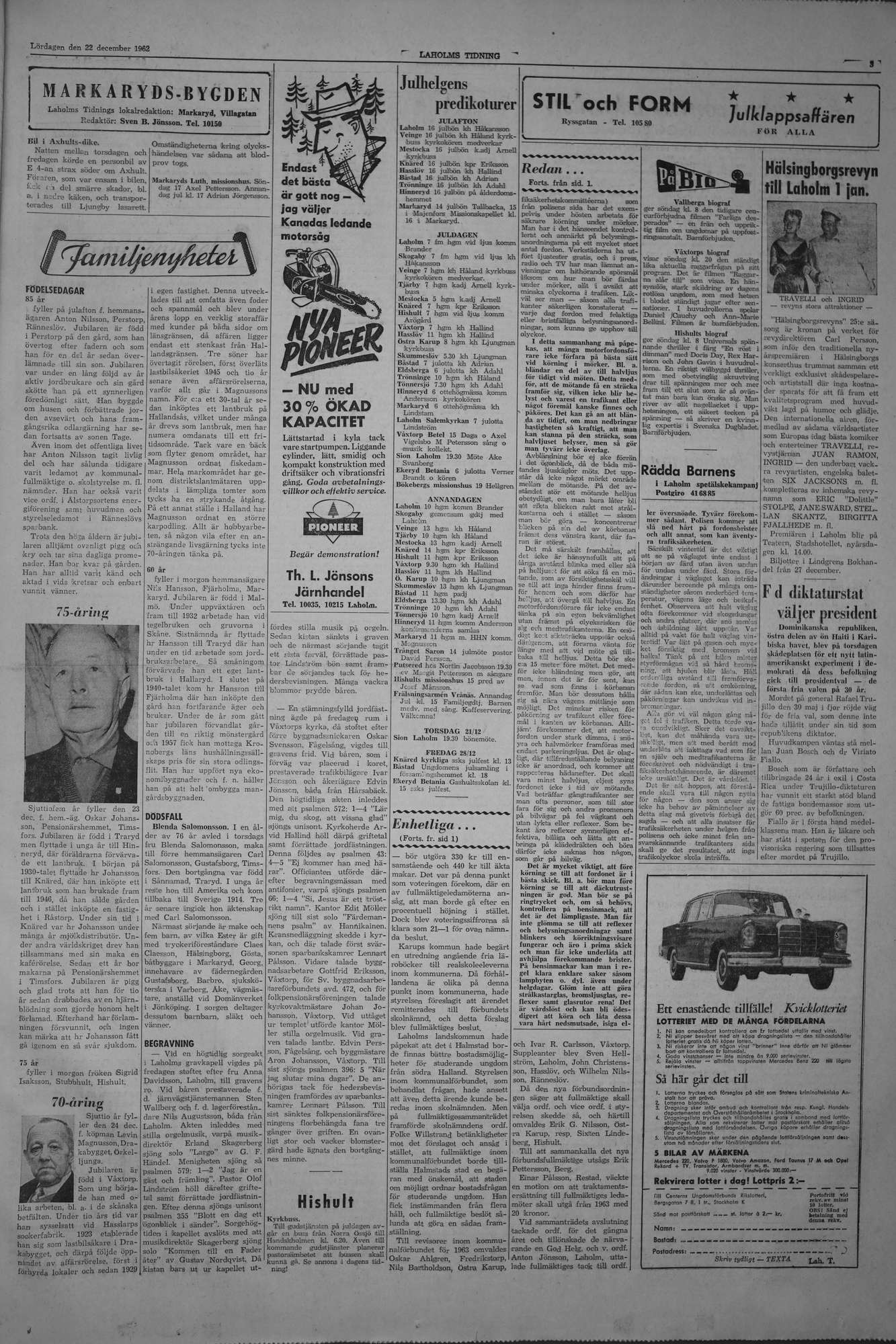 Laholms Tidning Lördag 22 december 1962, sida 3