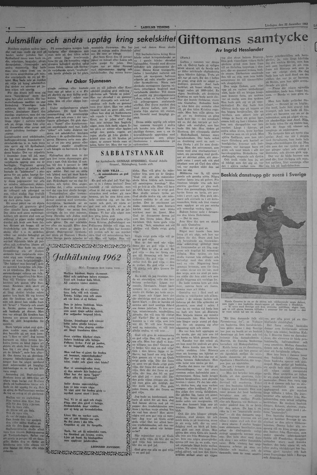 Laholms Tidning Lördag 22 december 1962, sida 6