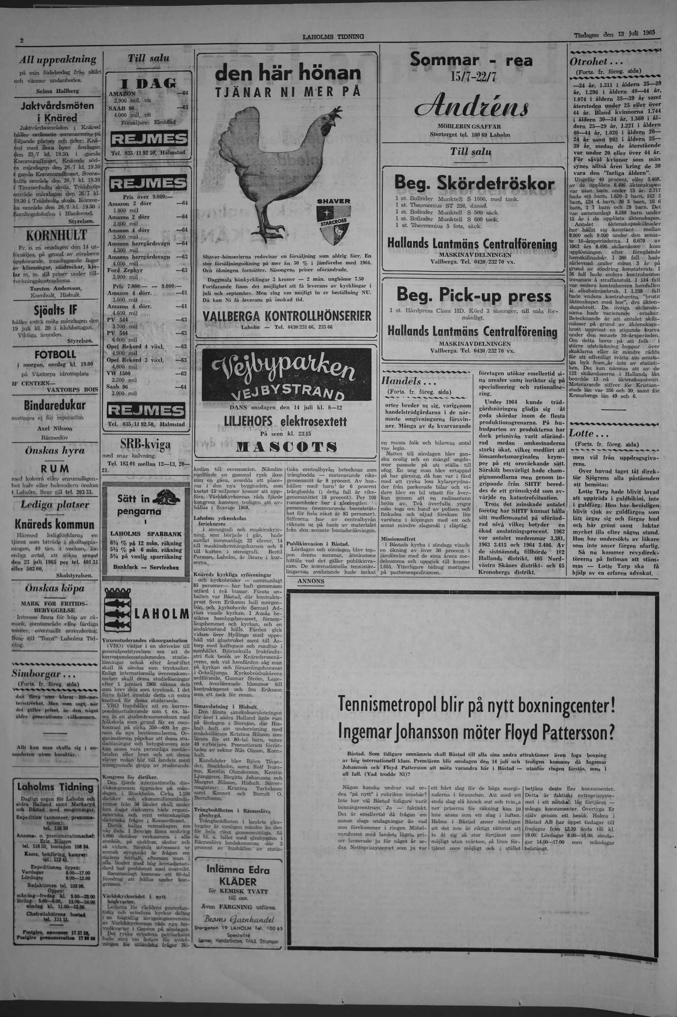 Laholms Tidning Tisdag 13 juli 1965, sida 2