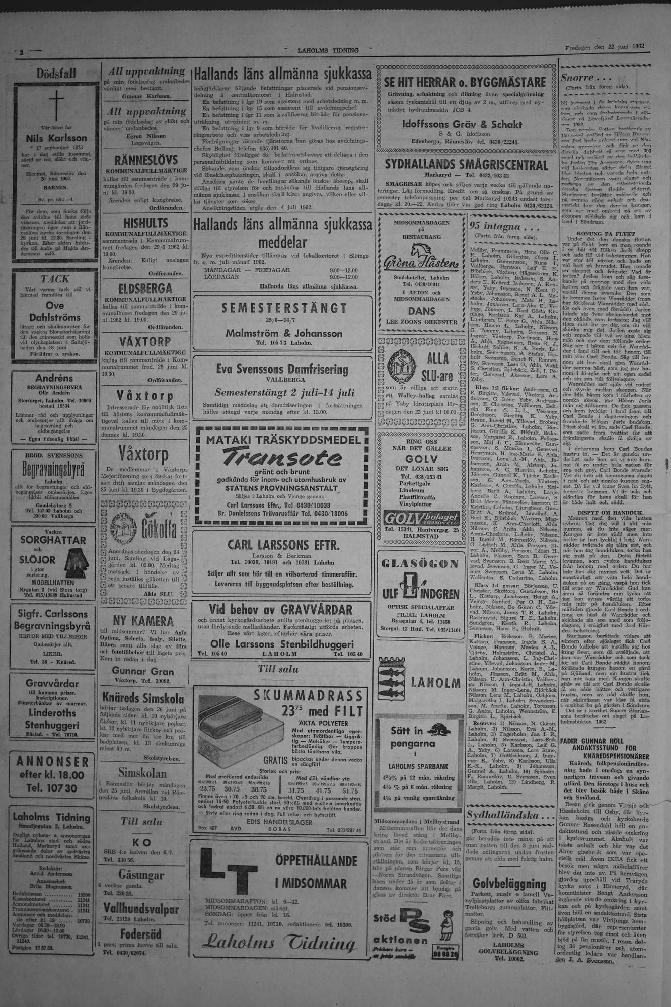 Laholms Tidning Fredag 22 juni 1962, sida 2