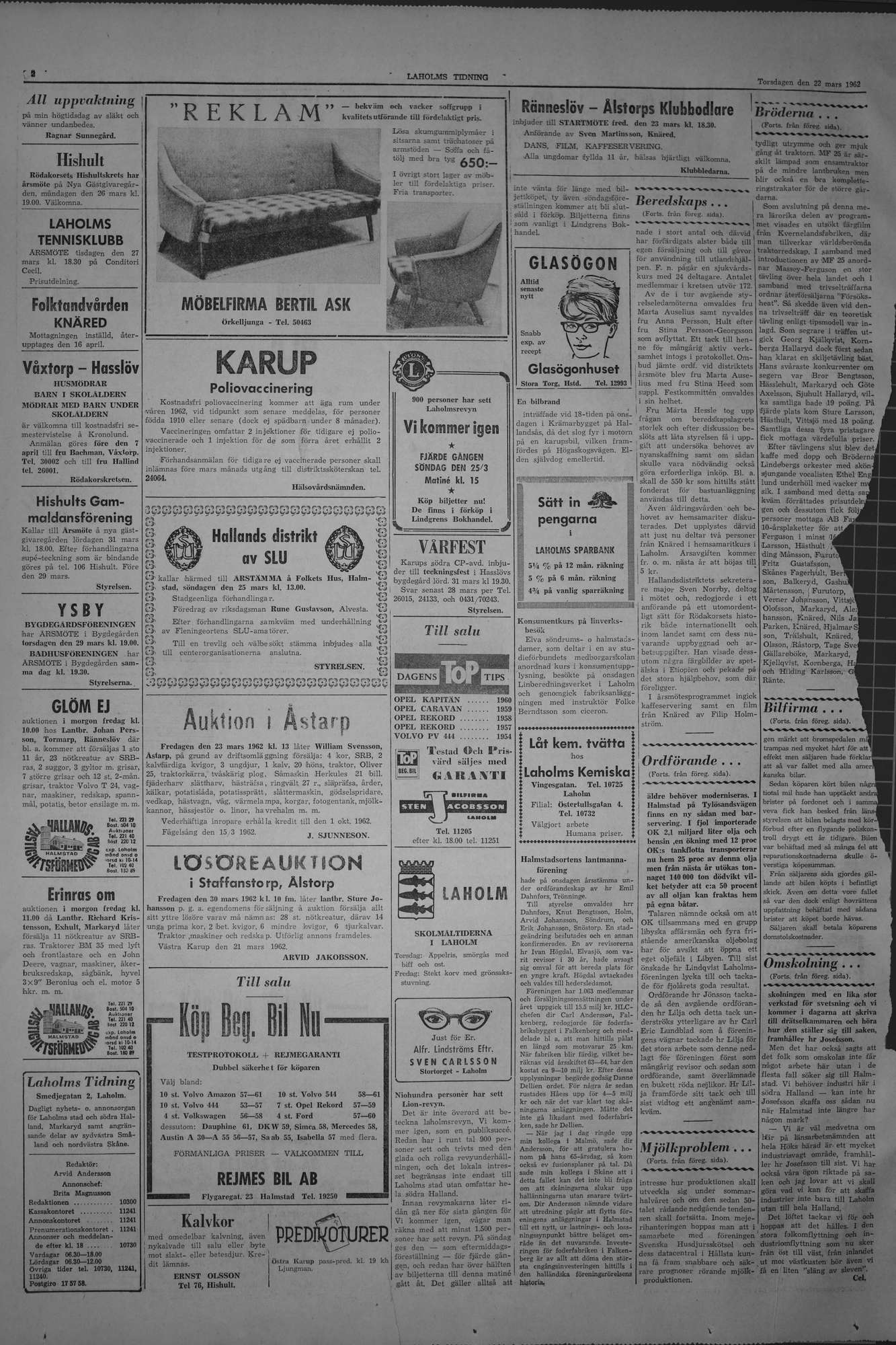 Laholms Tidning Torsdag 22 mars 1962, sida 2