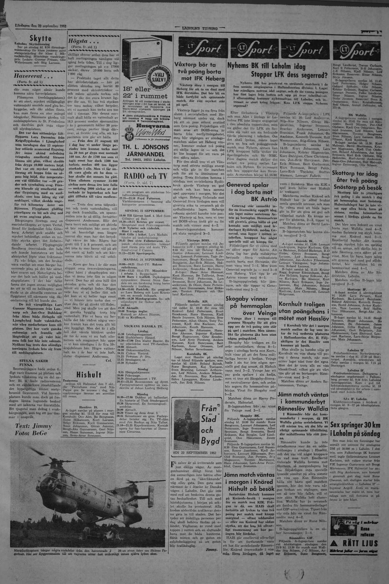 Laholms Tidning Lördag 22 september 1962, sida 5