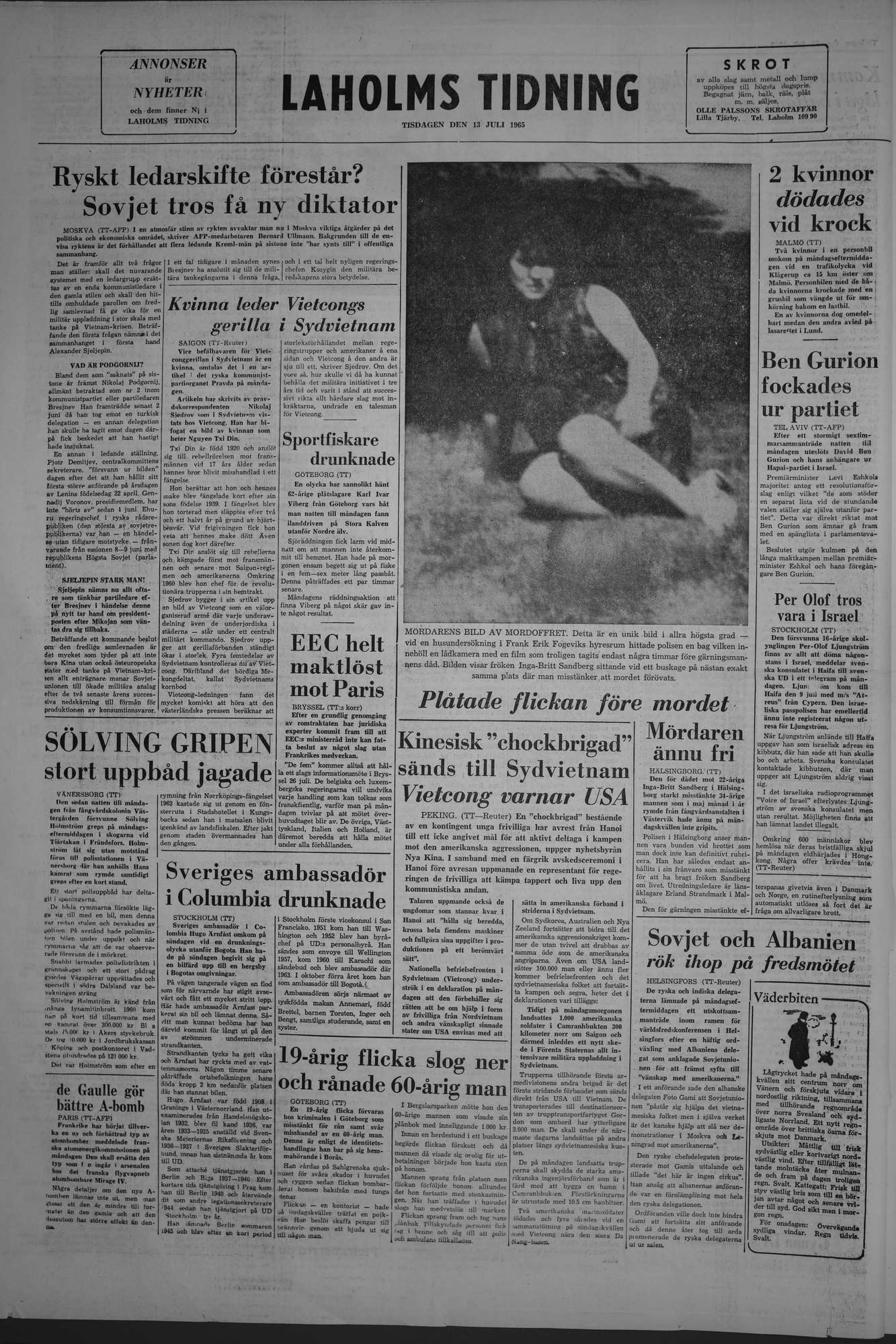 Laholms Tidning Tisdag 13 juli 1965, sida 8