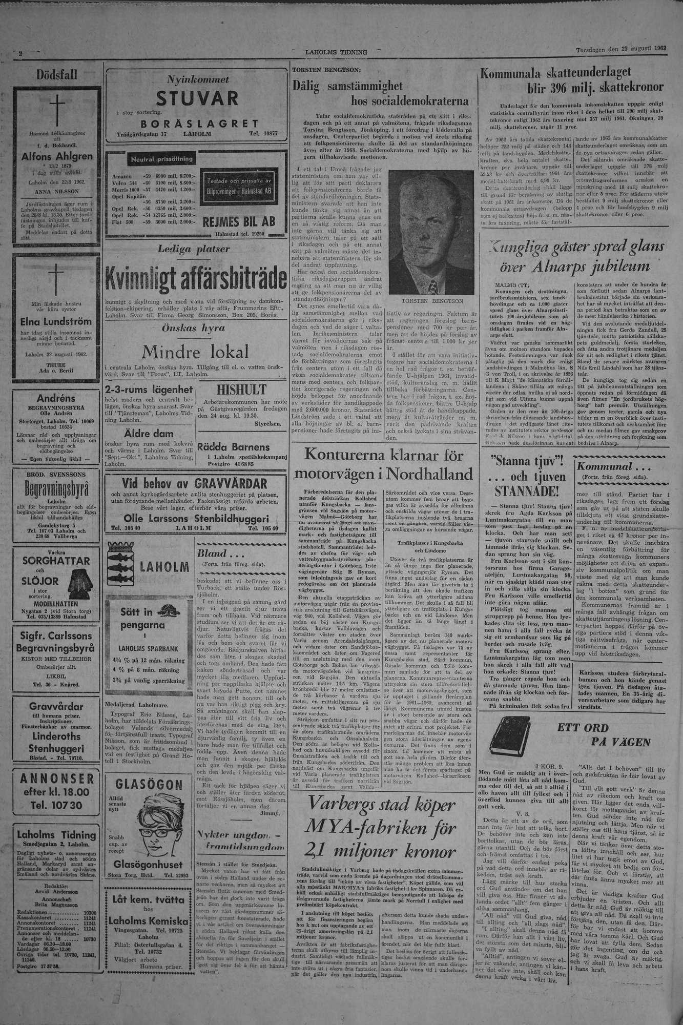 Laholms Tidning Torsdag 23 augusti 1962, sida 2