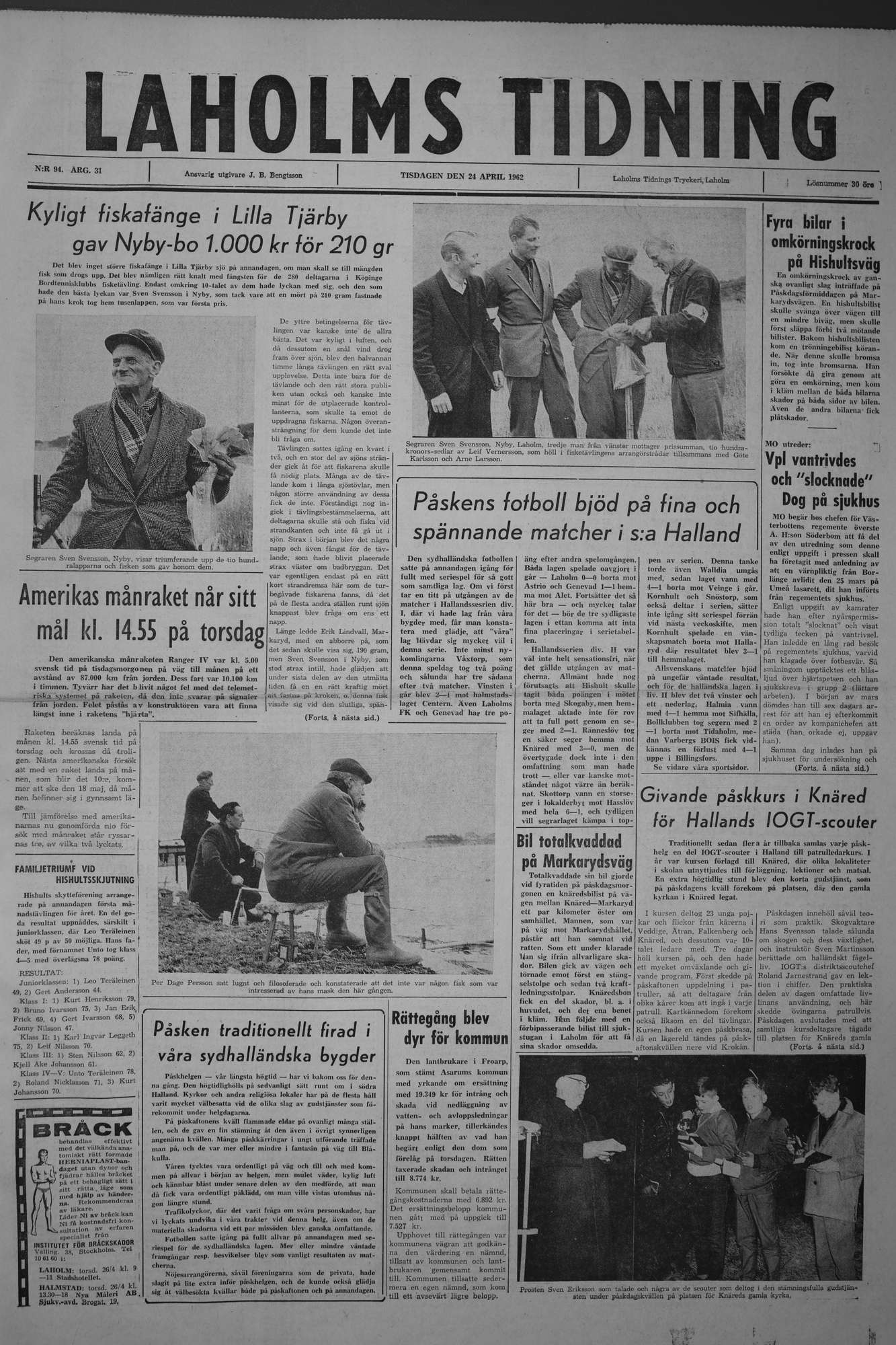 Laholms Tidning Tisdag 24 april 1962, sida 1