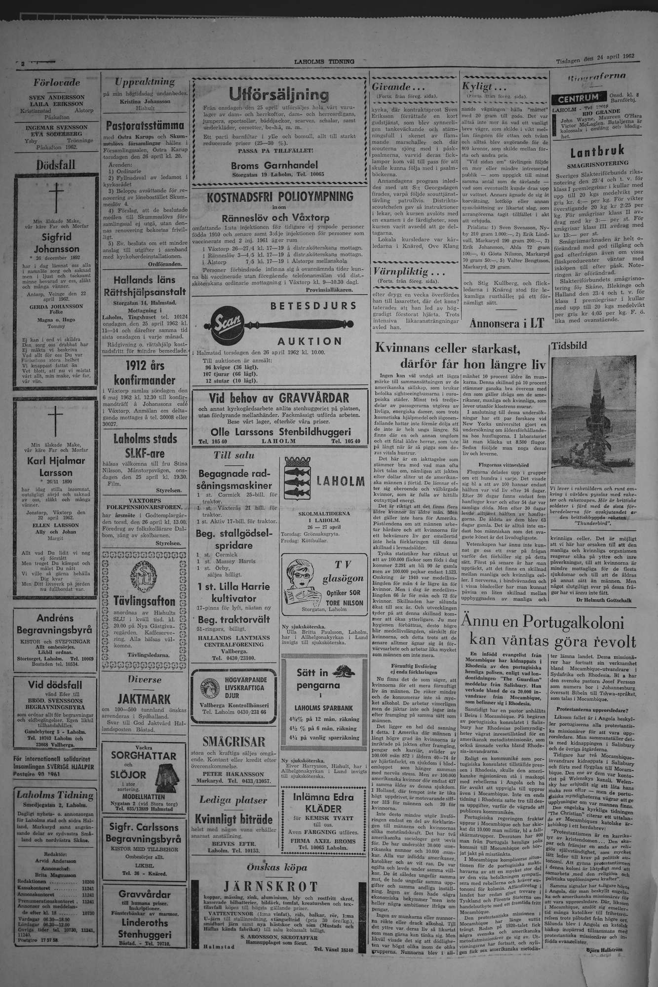 Laholms Tidning Tisdag 24 april 1962, sida 2