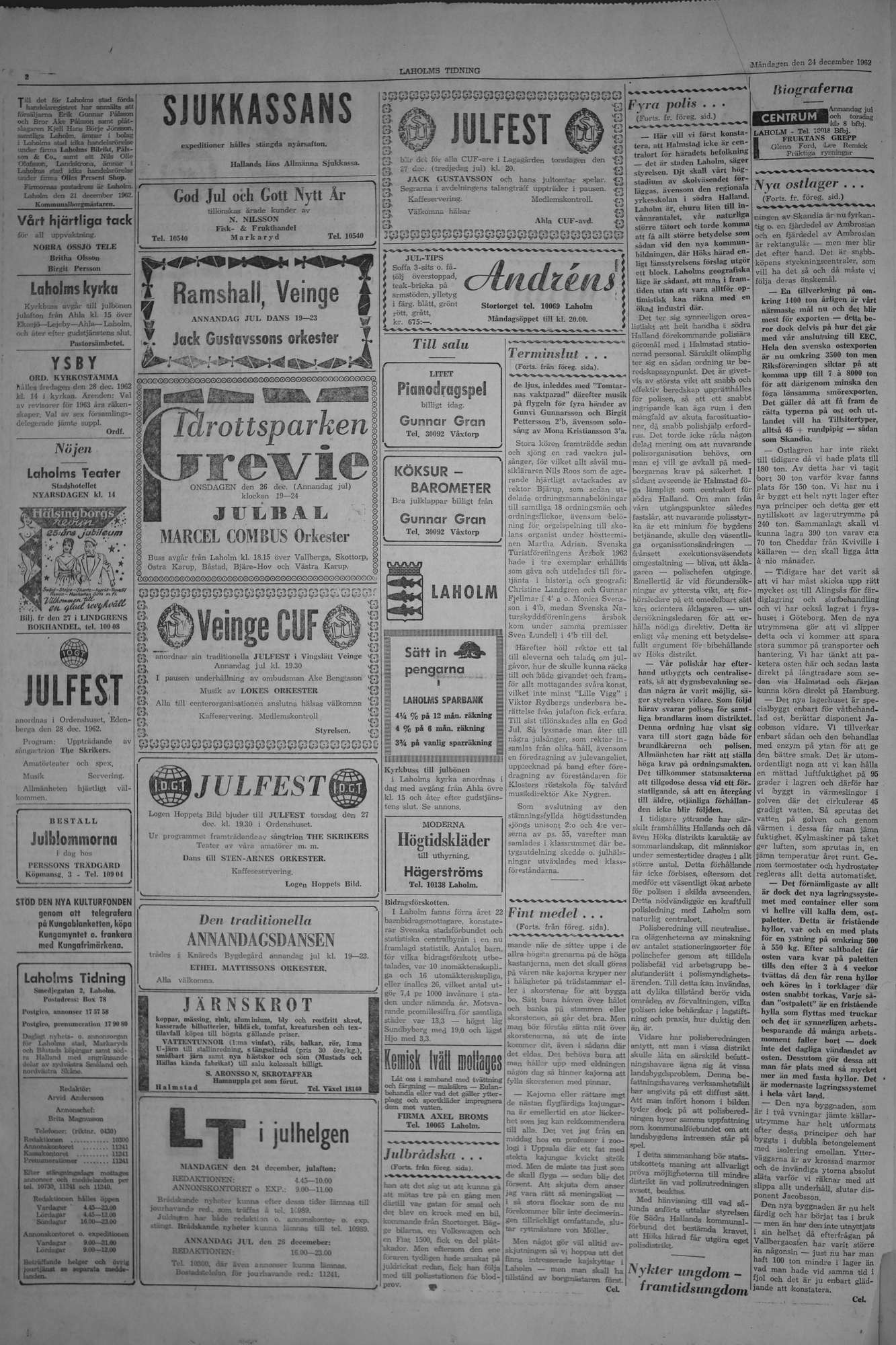Laholms Tidning Måndag 24 december 1962, sida 2