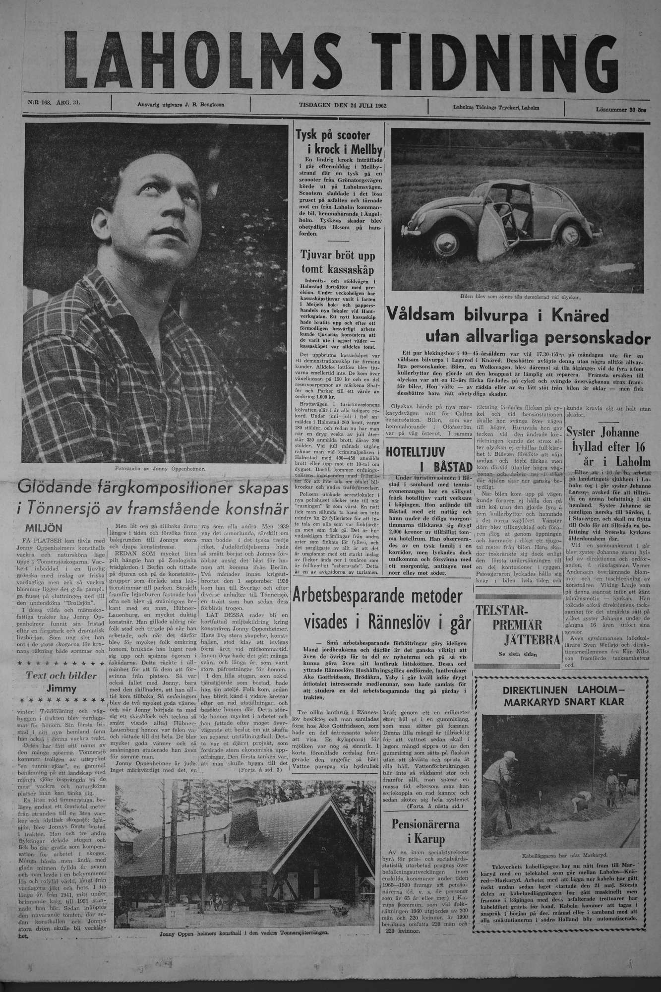 Laholms Tidning Tisdag 24 juli 1962, sida 1