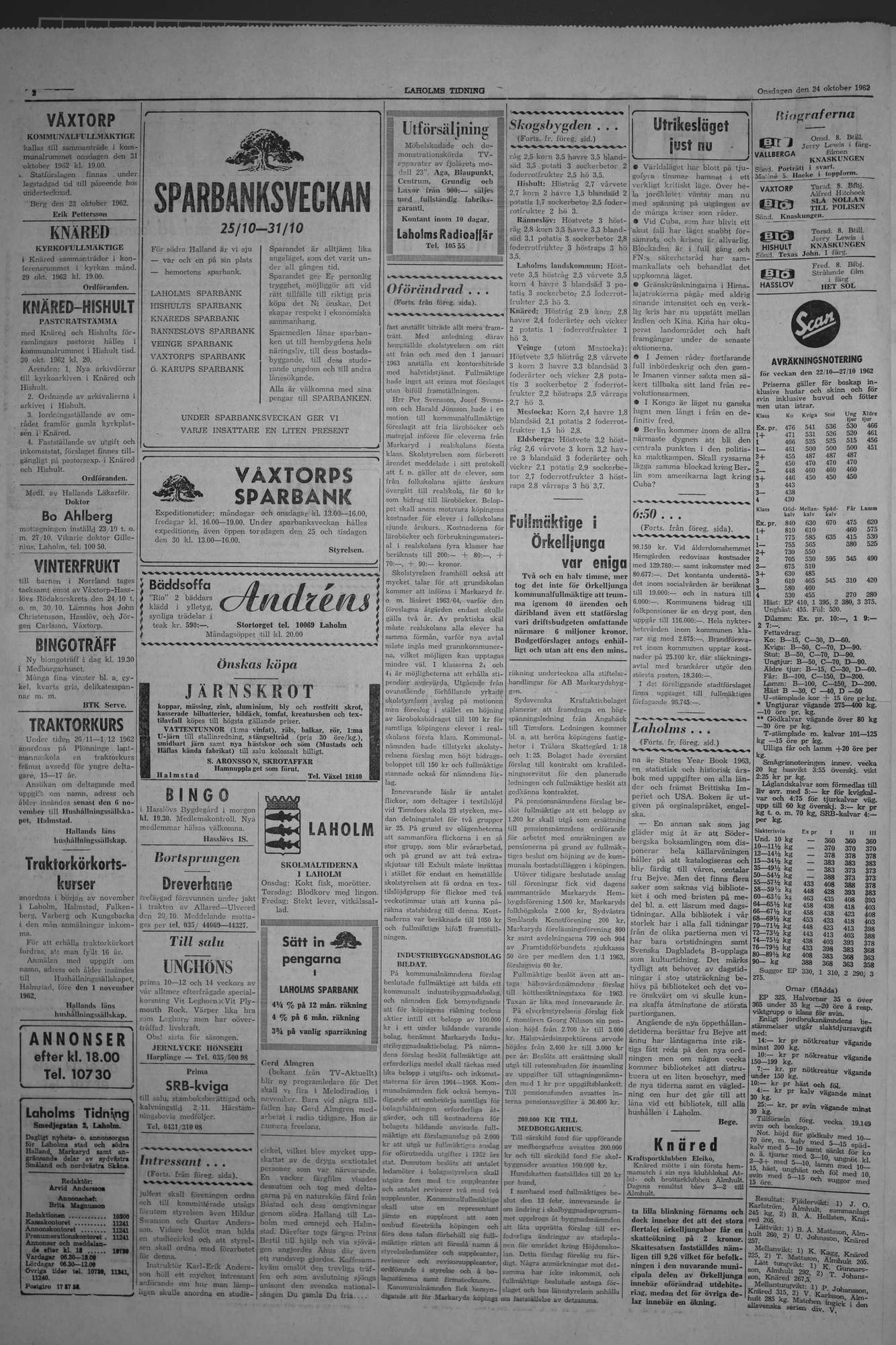 Laholms Tidning Onsdag 24 oktober 1962, sida 2