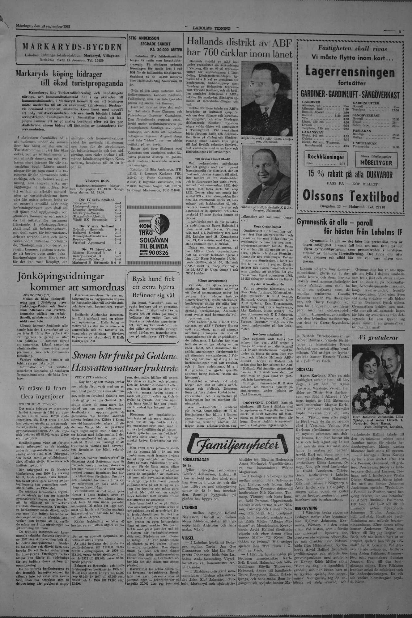 Laholms Tidning Måndag 24 september 1962, sida 3