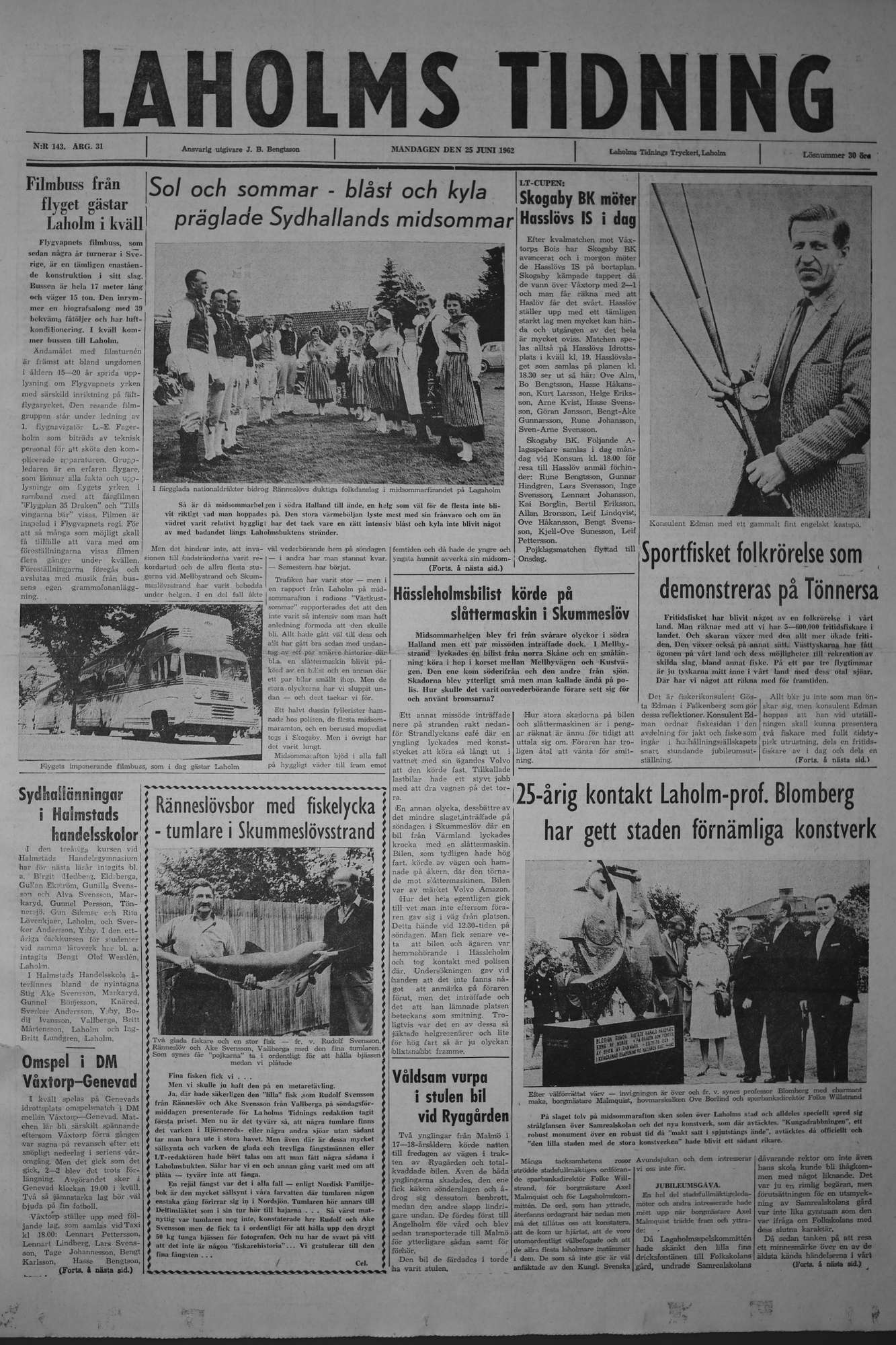 Laholms Tidning Måndag 25 juni 1962, sida 1