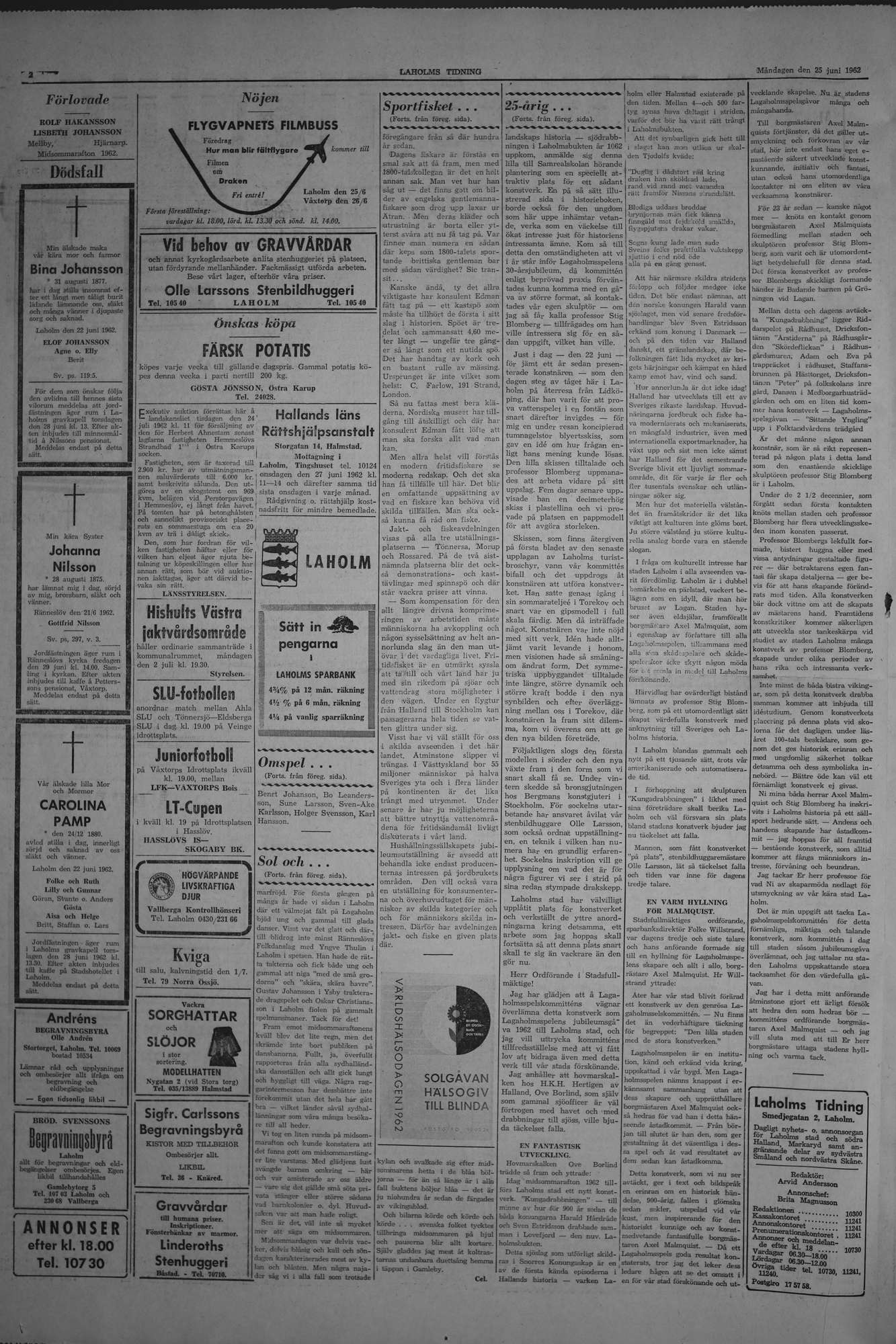 Laholms Tidning Måndag 25 juni 1962, sida 2