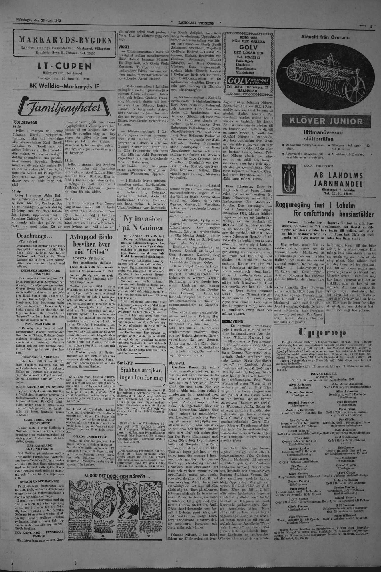 Laholms Tidning Måndag 25 juni 1962, sida 3