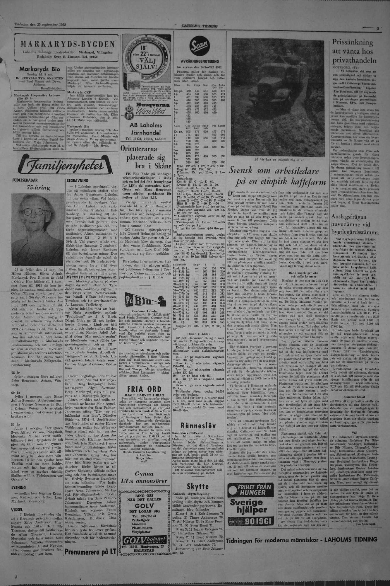 Laholms Tidning Tisdag 25 september 1962, sida 3
