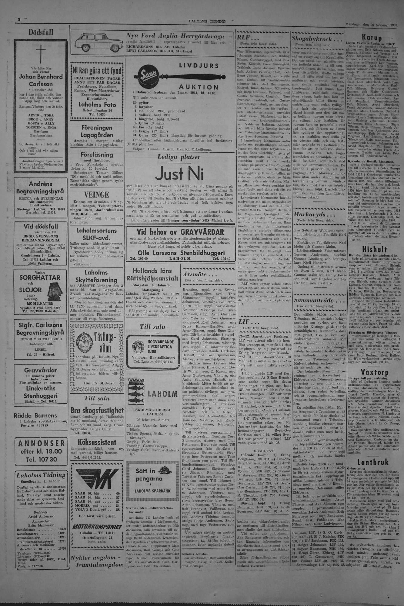 Laholms Tidning Måndag 26 februari 1962, sida 2