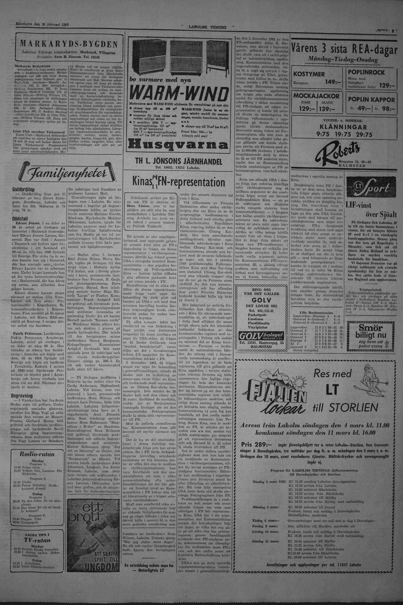 Laholms Tidning Måndag 26 februari 1962, sida 3