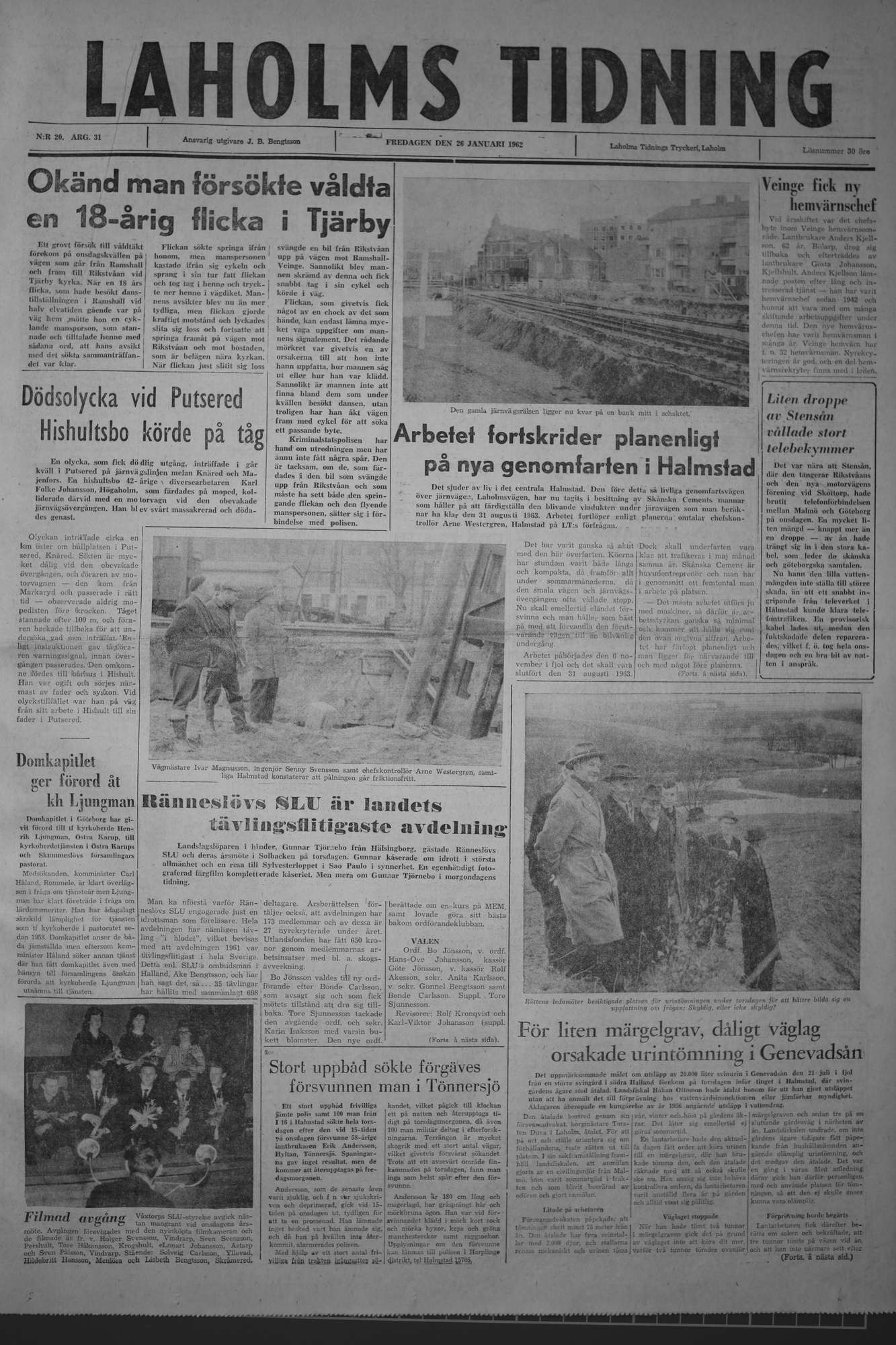 Laholms Tidning Fredag 26 januari 1962, sida 1