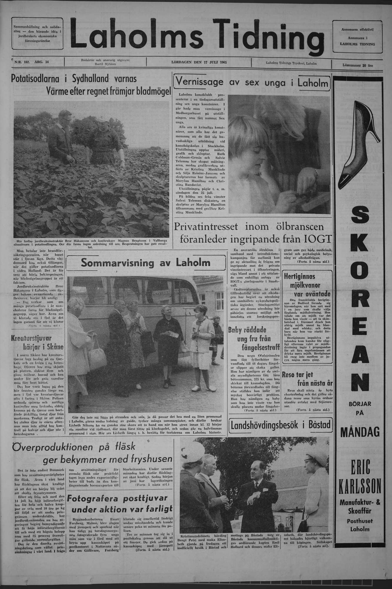 Laholms Tidning Lördag 17 juli 1965, sida 1
