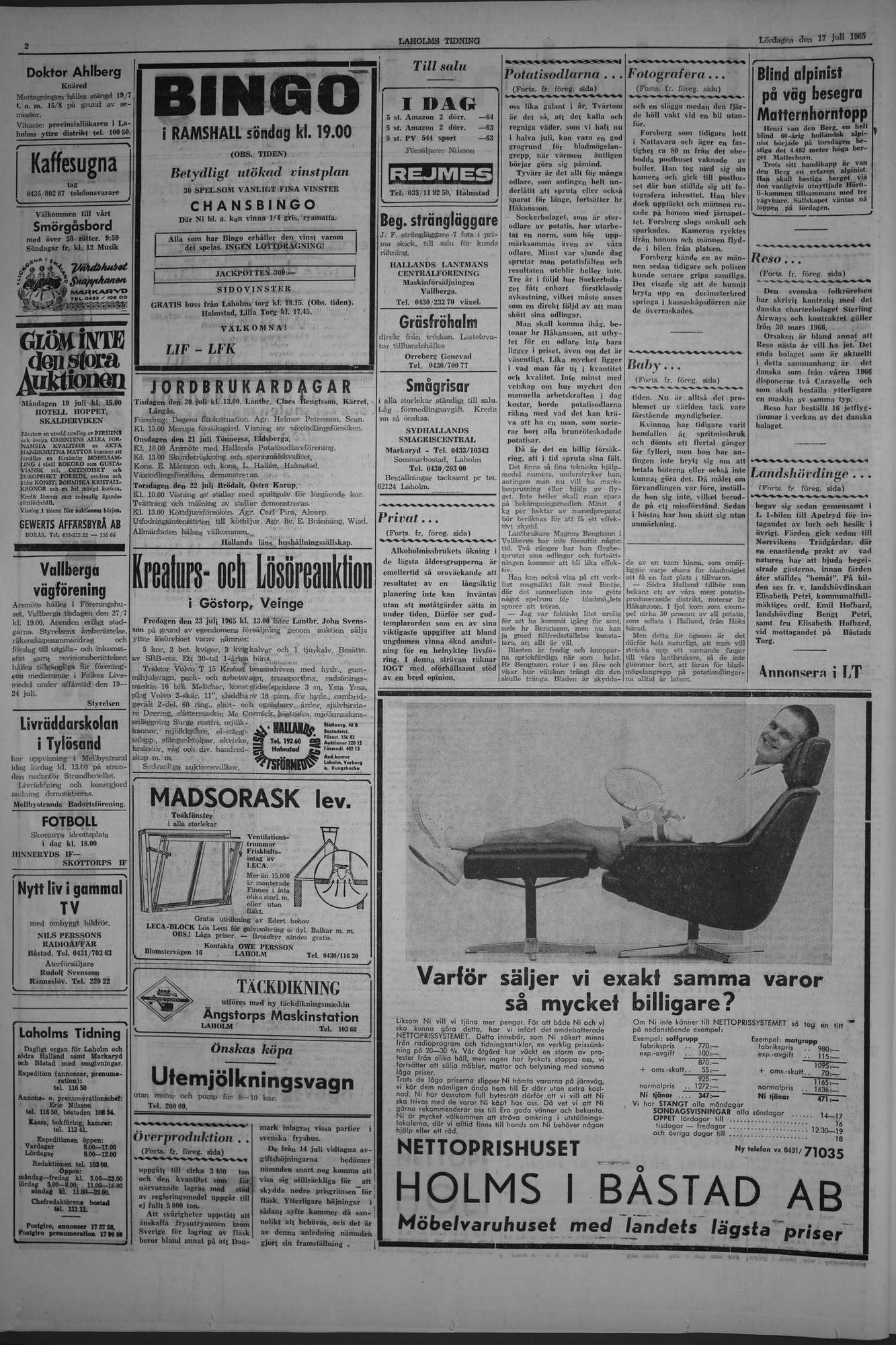 Laholms Tidning Lördag 17 juli 1965, sida 2