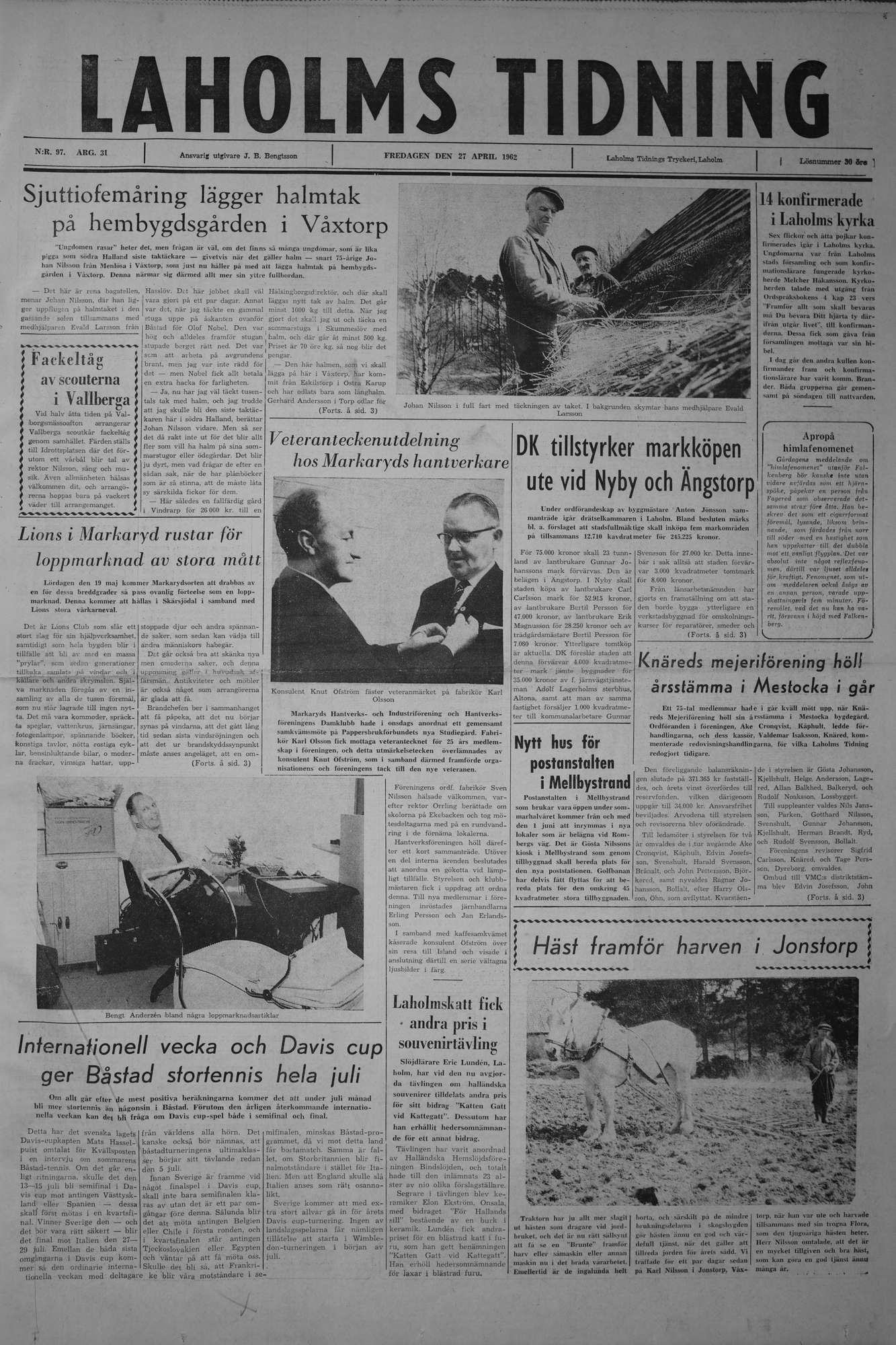 Laholms Tidning Fredag 27 april 1962, sida 1