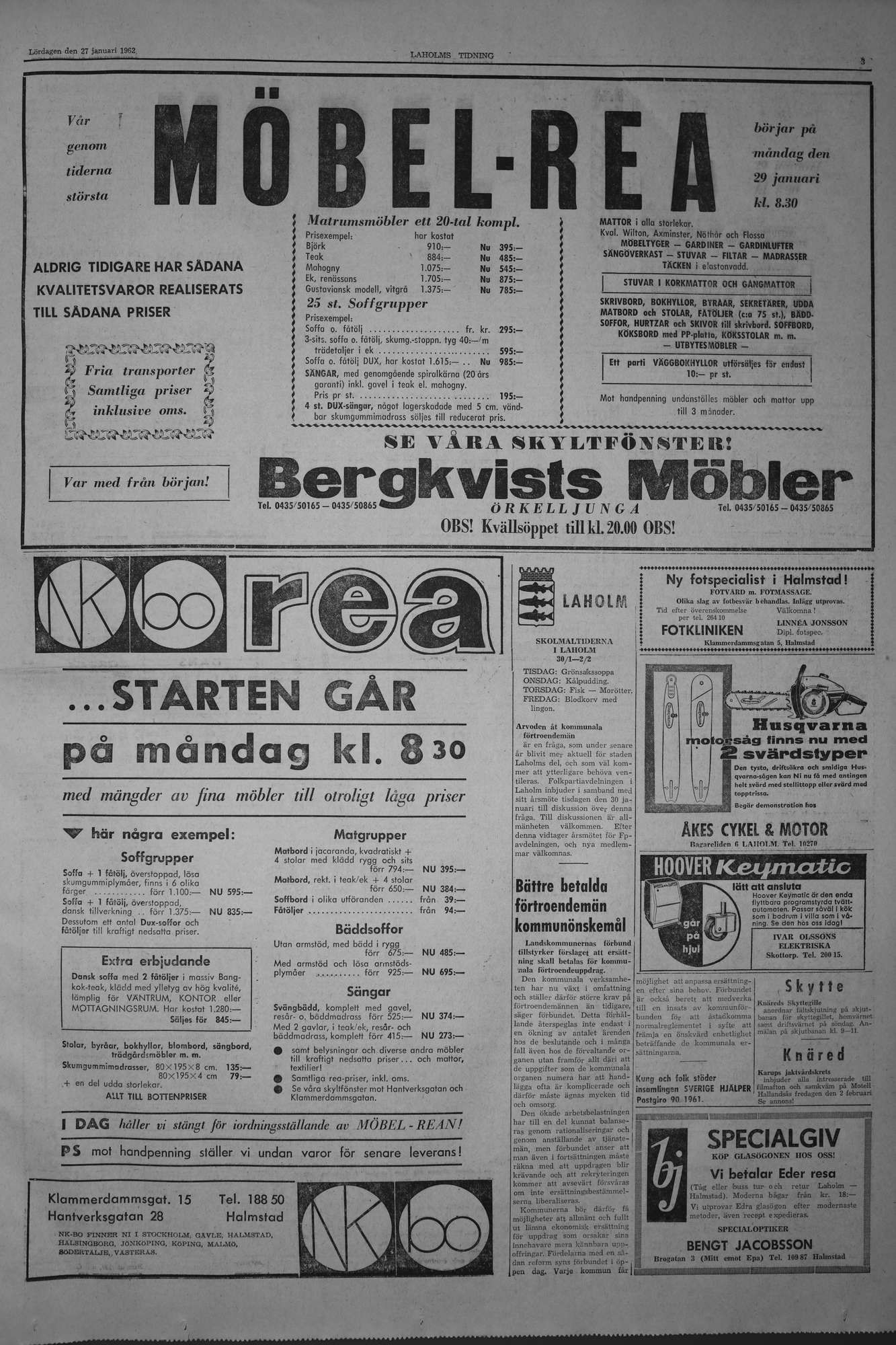 Laholms Tidning Lördag 27 januari 1962, sida 3