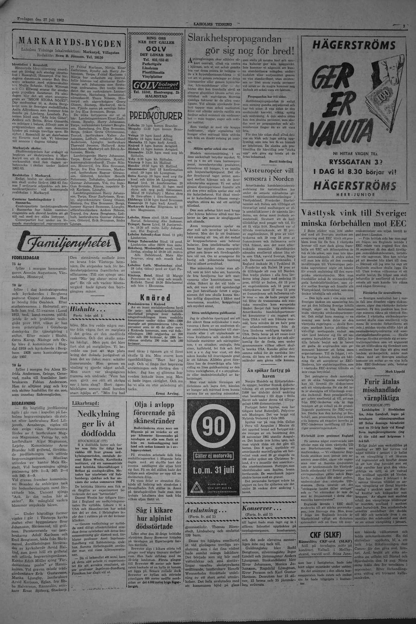 Laholms Tidning Fredag 27 juli 1962, sida 3