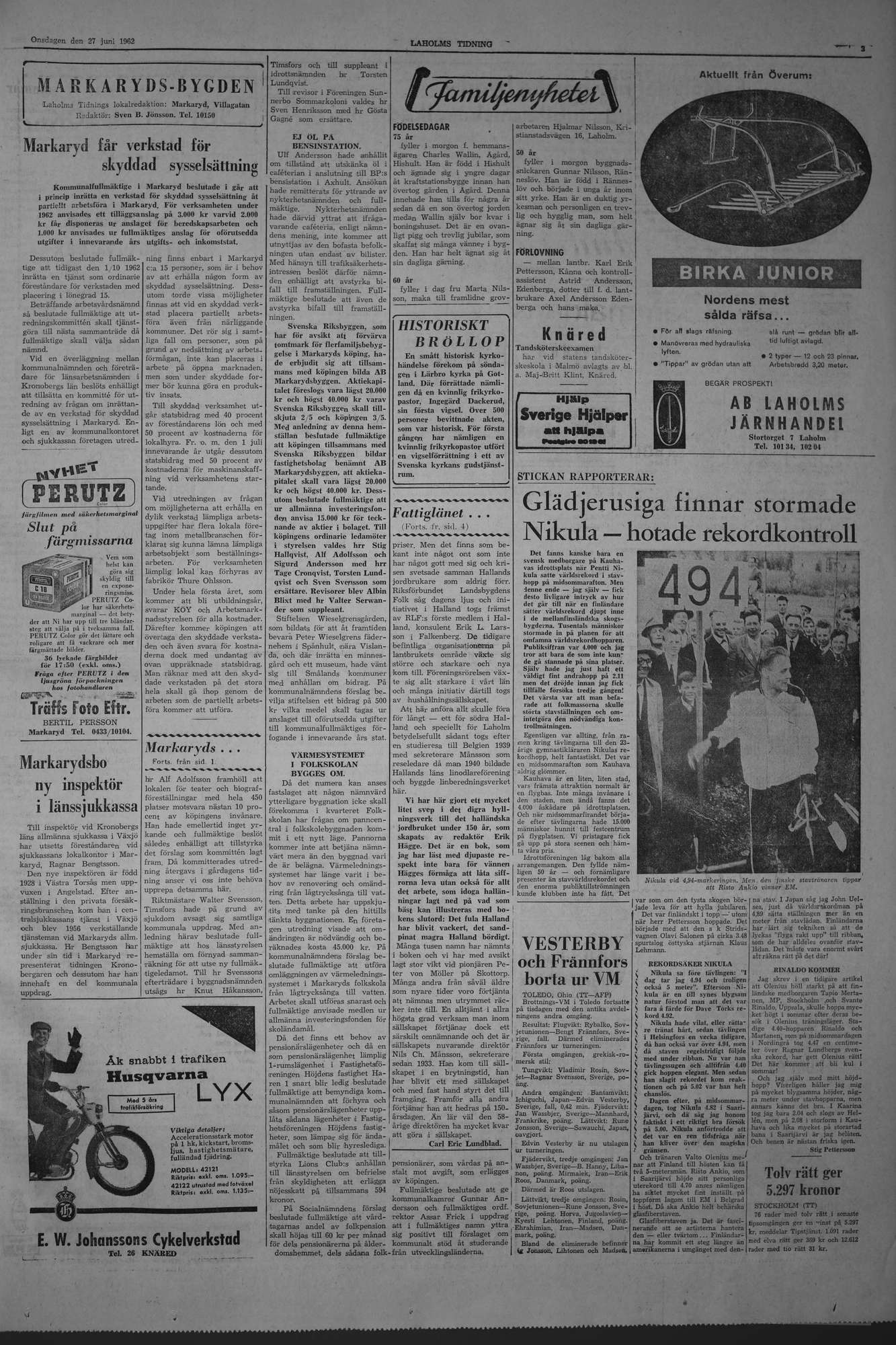 Laholms Tidning Onsdag 27 juni 1962, sida 3