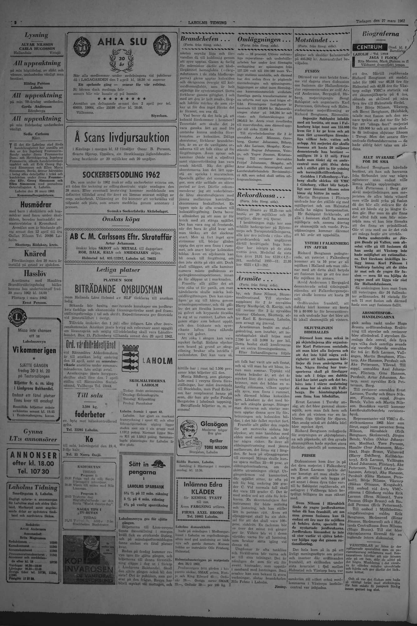 Laholms Tidning Tisdag 27 mars 1962, sida 2
